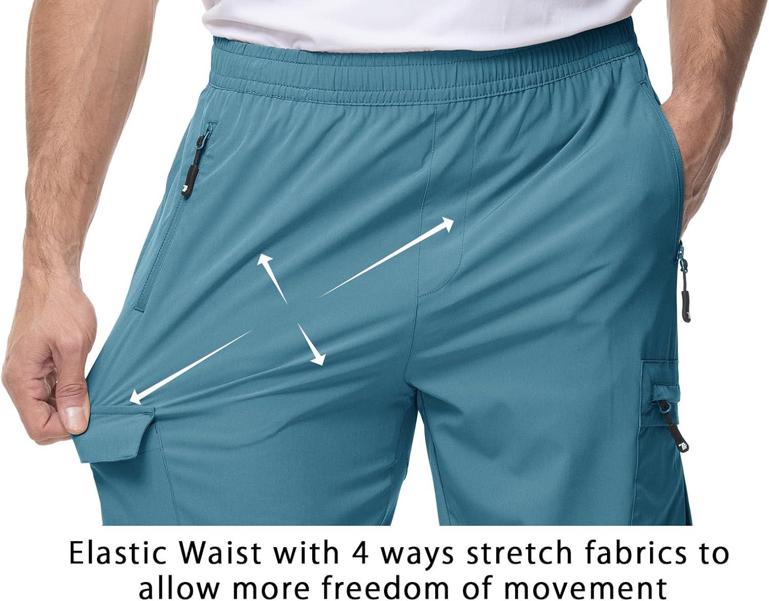 imageTBMPOY Mens Lightweight Hiking Travel Pants Cargo Pockets Quick Dry Stretch Water Resistant Fishing Outdoor WorkGrey Blue