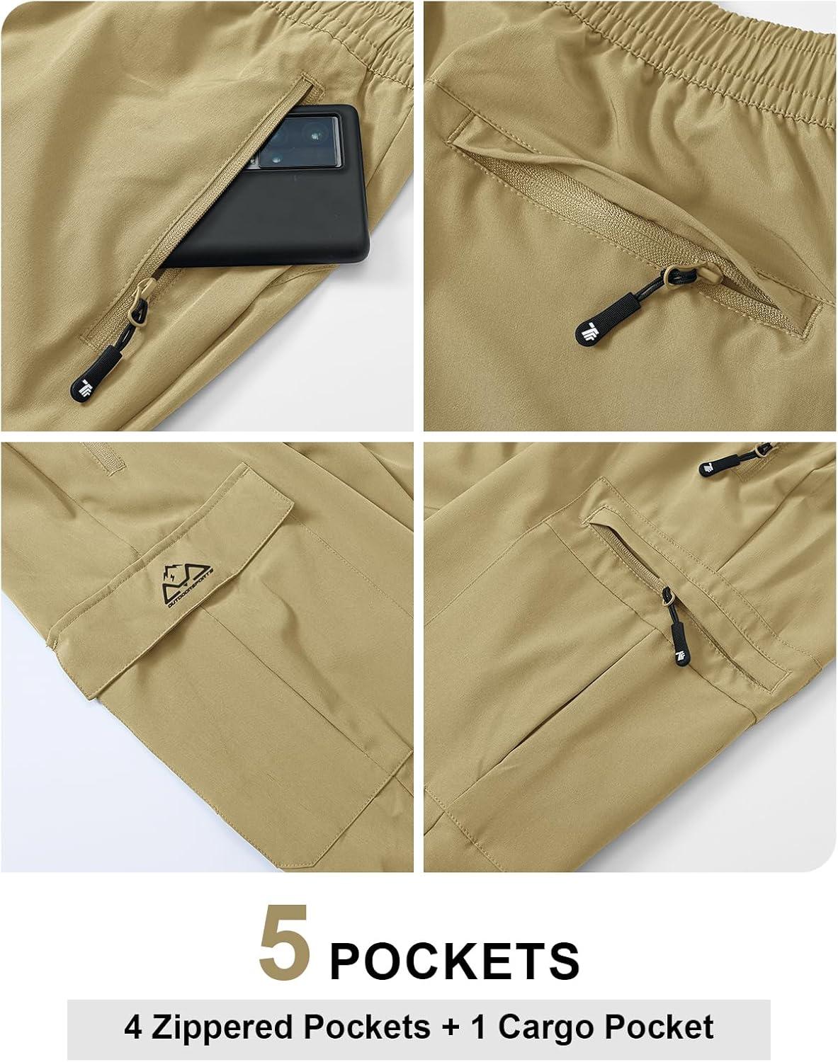 imageTBMPOY Mens Lightweight Hiking Travel Pants Cargo Pockets Quick Dry Stretch Water Resistant Fishing Outdoor WorkKhaki