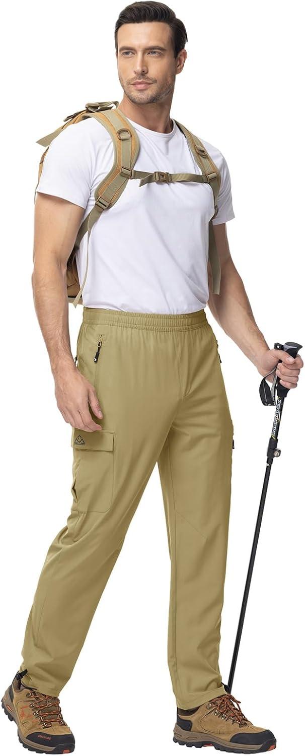 imageTBMPOY Mens Lightweight Hiking Travel Pants Cargo Pockets Quick Dry Stretch Water Resistant Fishing Outdoor WorkKhaki