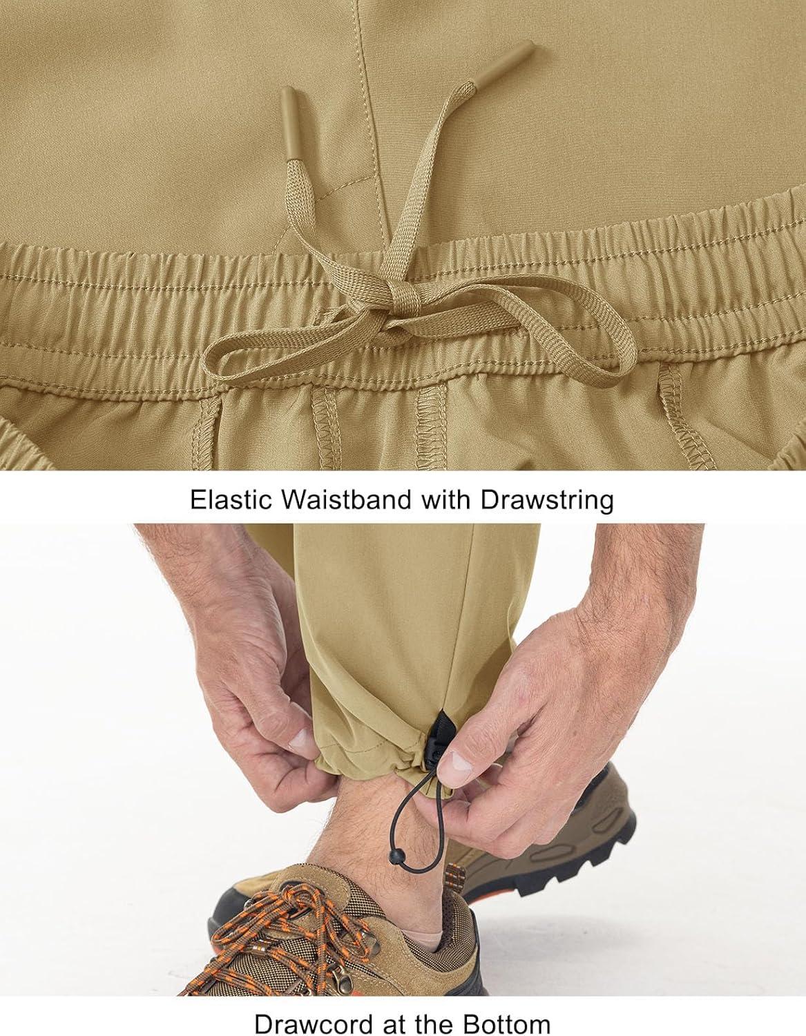 imageTBMPOY Mens Lightweight Hiking Travel Pants Cargo Pockets Quick Dry Stretch Water Resistant Fishing Outdoor WorkKhaki