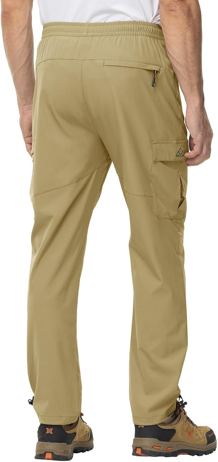 imageTBMPOY Mens Lightweight Hiking Travel Pants Cargo Pockets Quick Dry Stretch Water Resistant Fishing Outdoor WorkKhaki