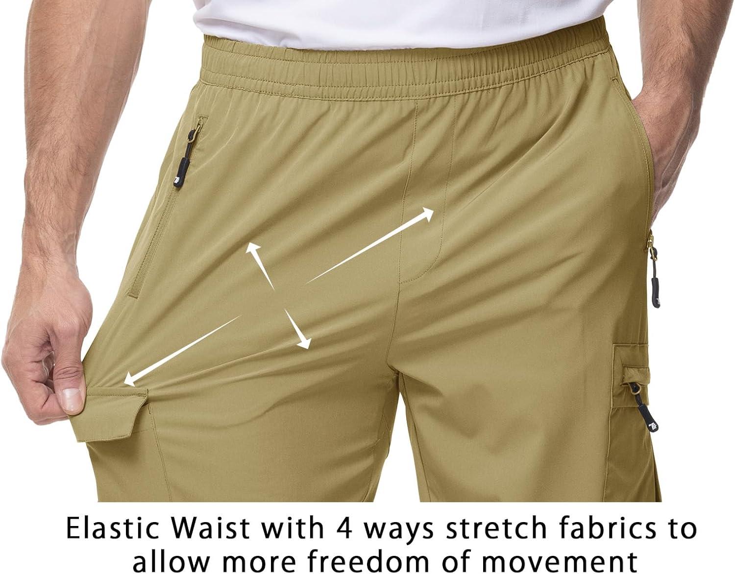 imageTBMPOY Mens Lightweight Hiking Travel Pants Cargo Pockets Quick Dry Stretch Water Resistant Fishing Outdoor WorkKhaki