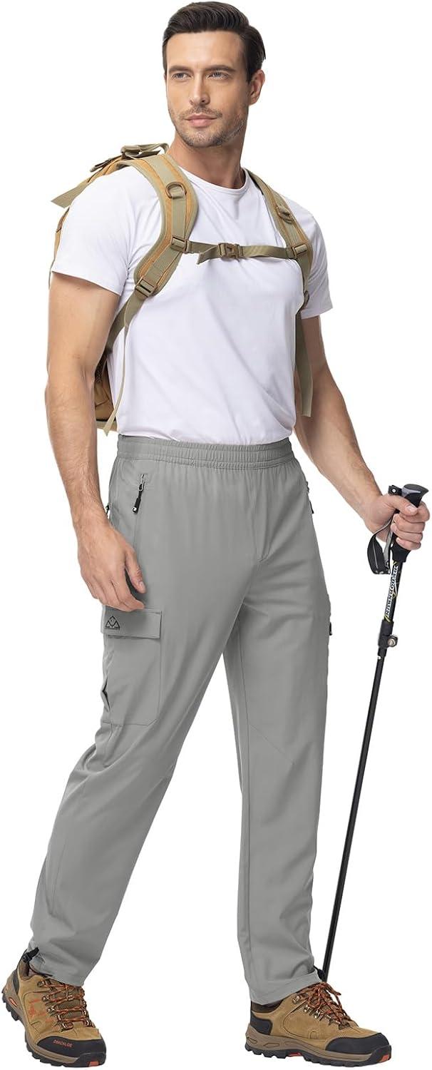 imageTBMPOY Mens Lightweight Hiking Travel Pants Cargo Pockets Quick Dry Stretch Water Resistant Fishing Outdoor WorkLight Grey