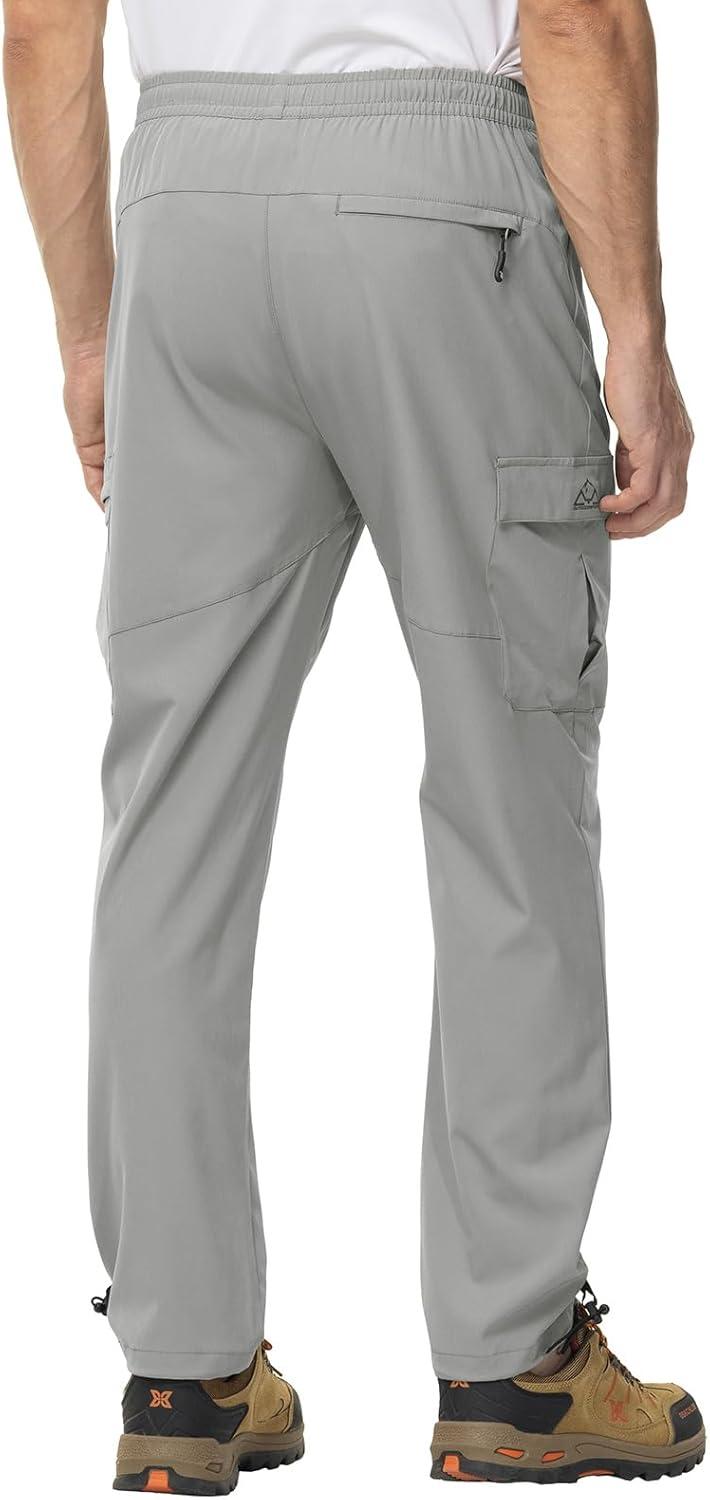 imageTBMPOY Mens Lightweight Hiking Travel Pants Cargo Pockets Quick Dry Stretch Water Resistant Fishing Outdoor WorkLight Grey