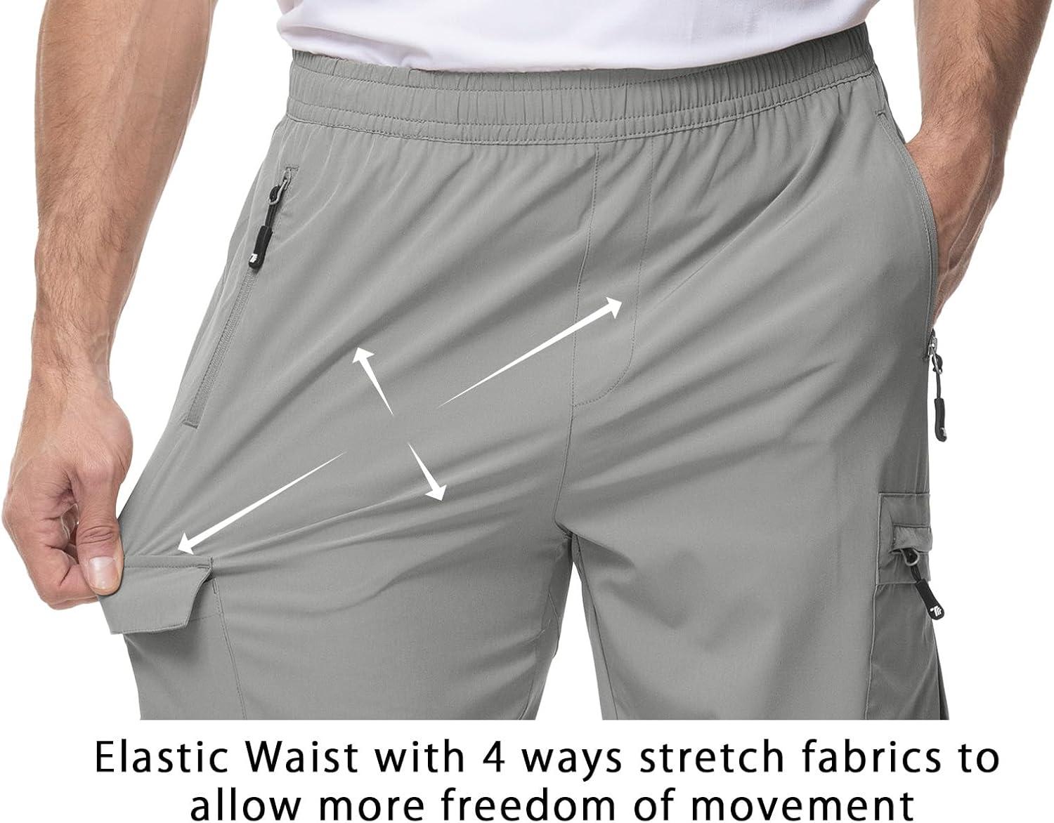 imageTBMPOY Mens Lightweight Hiking Travel Pants Cargo Pockets Quick Dry Stretch Water Resistant Fishing Outdoor WorkLight Grey