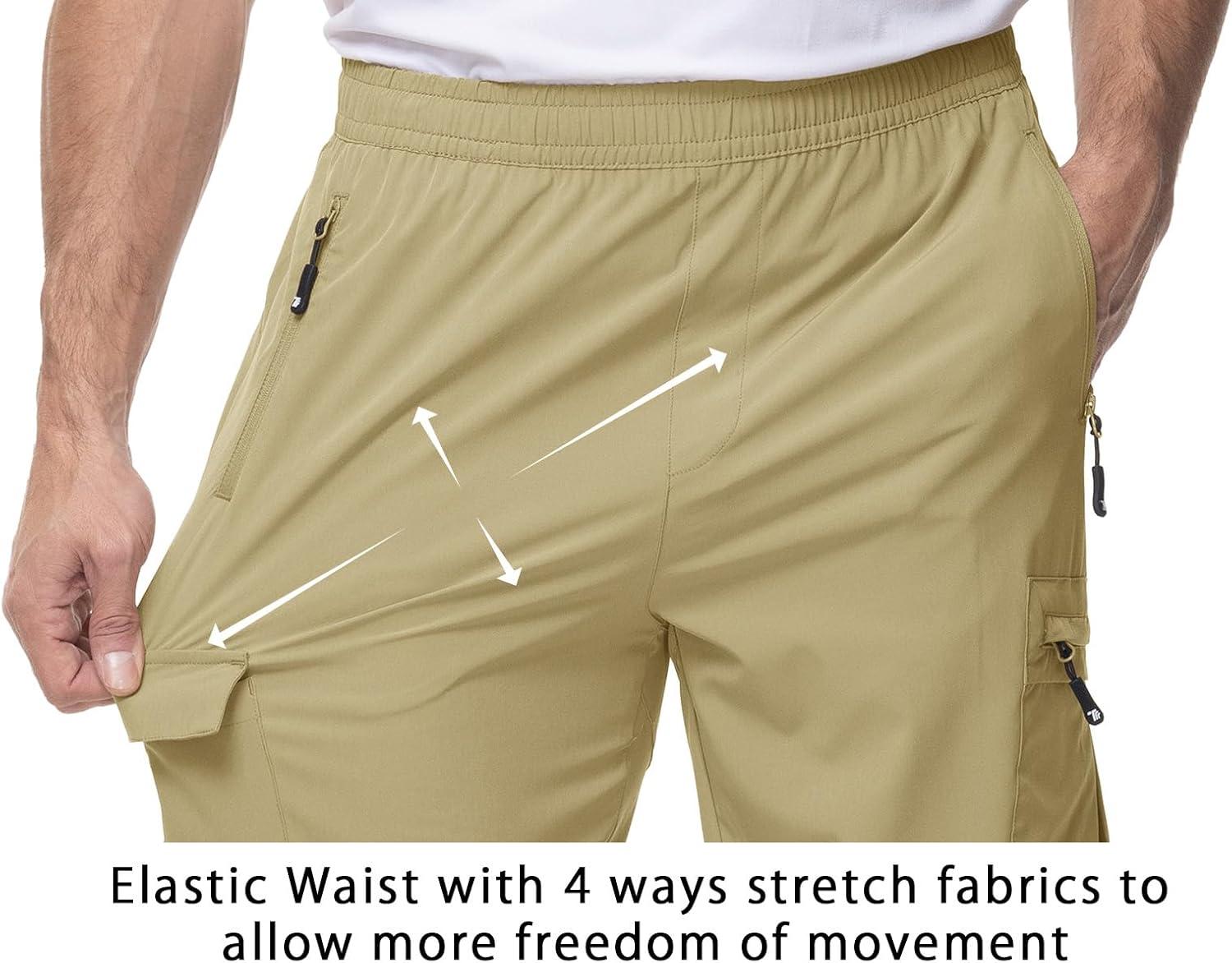 imageTBMPOY Mens Lightweight Hiking Travel Pants Cargo Pockets Quick Dry Stretch Water Resistant Fishing Outdoor WorkLight Khaki