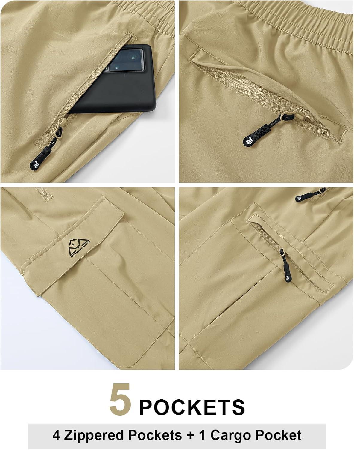 imageTBMPOY Mens Lightweight Hiking Travel Pants Cargo Pockets Quick Dry Stretch Water Resistant Fishing Outdoor WorkLight Khaki