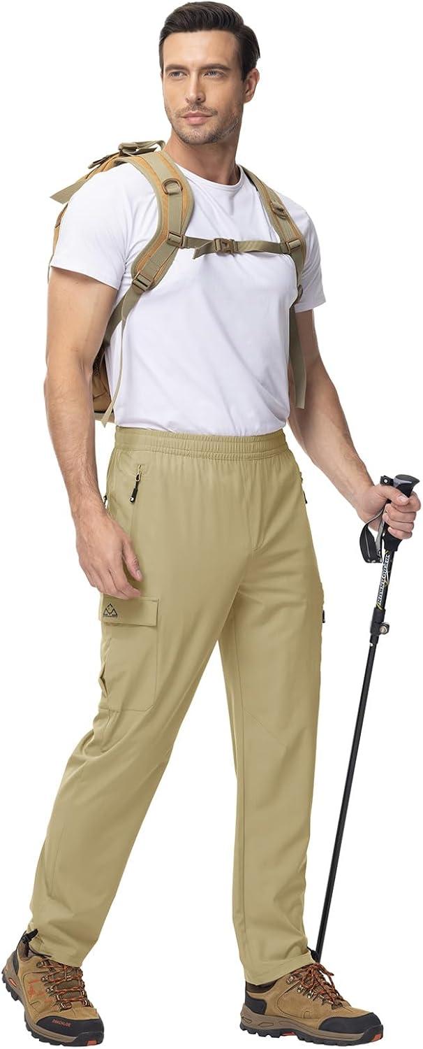 imageTBMPOY Mens Lightweight Hiking Travel Pants Cargo Pockets Quick Dry Stretch Water Resistant Fishing Outdoor WorkLight Khaki