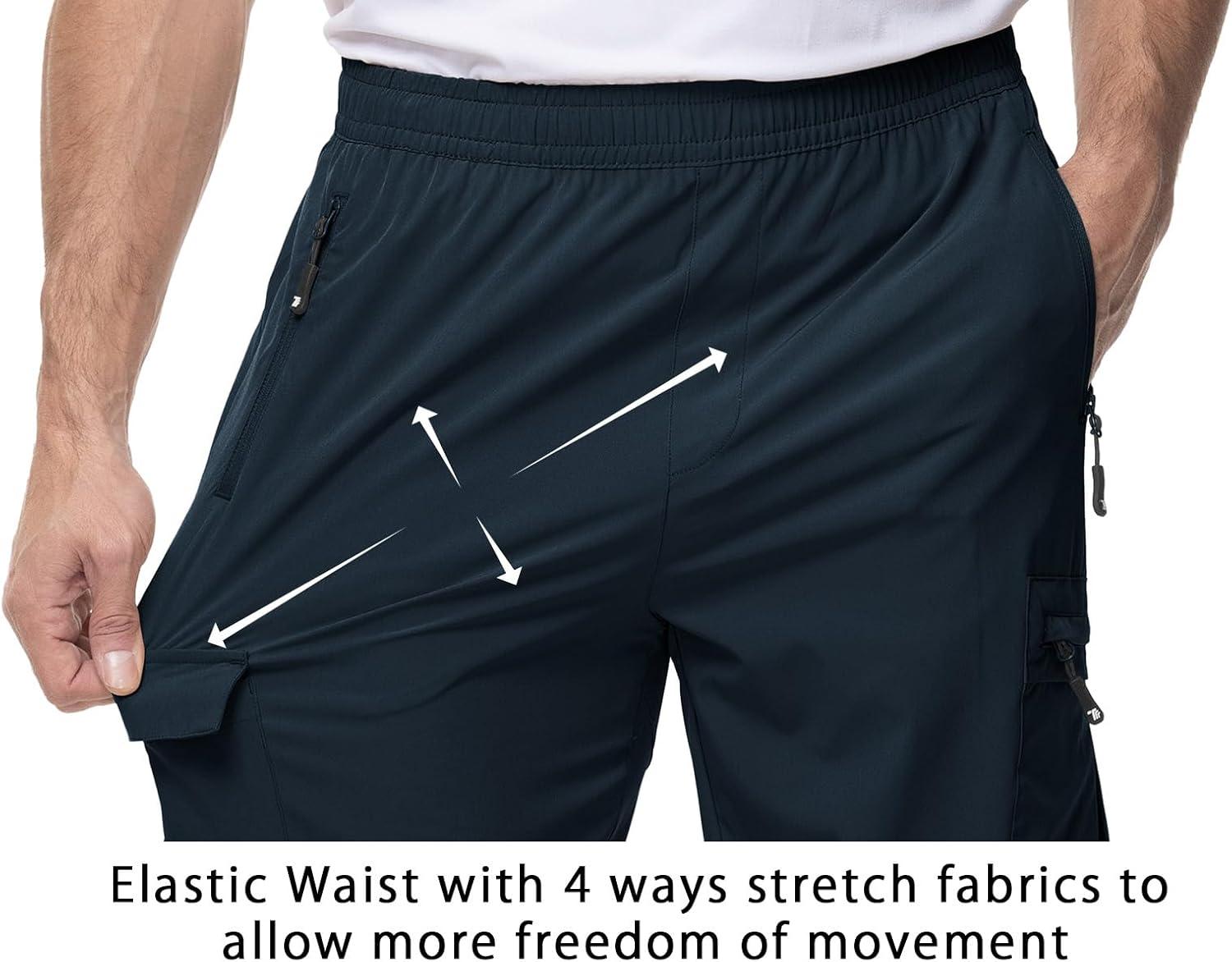 imageTBMPOY Mens Lightweight Hiking Travel Pants Cargo Pockets Quick Dry Stretch Water Resistant Fishing Outdoor WorkNavy