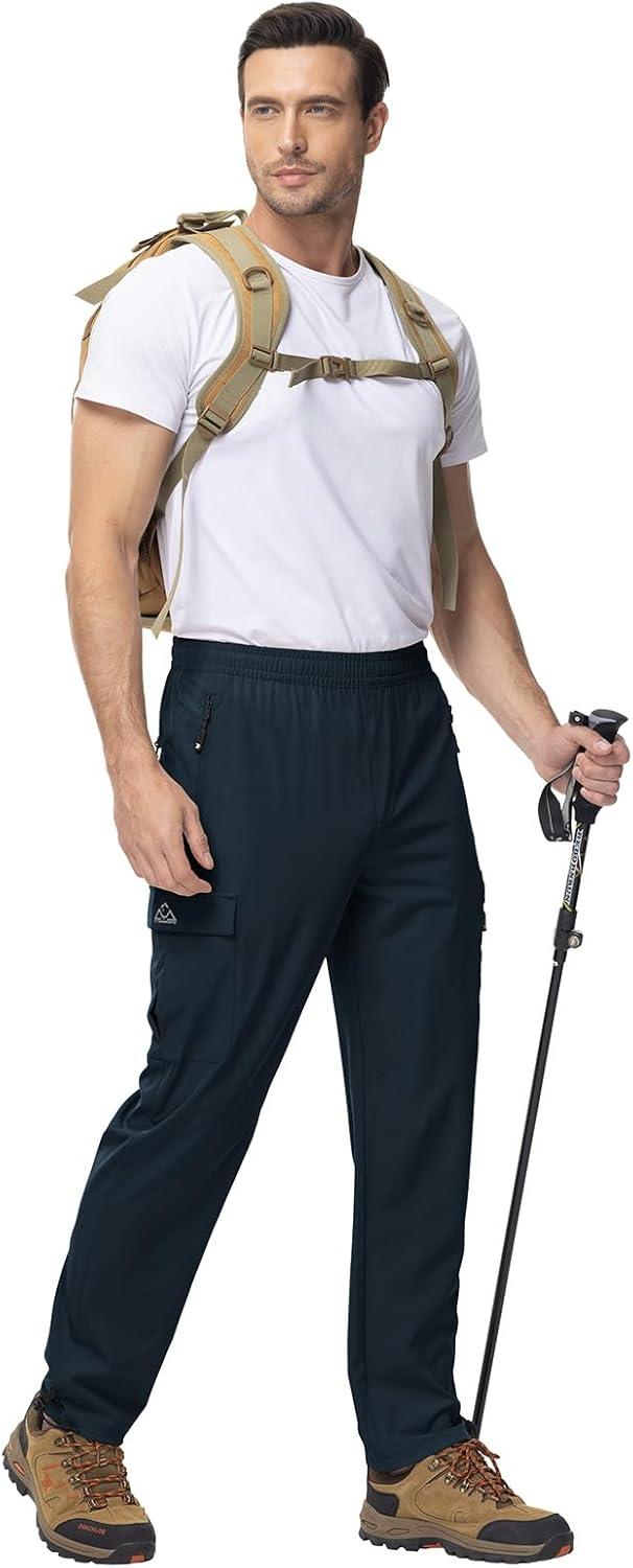 imageTBMPOY Mens Lightweight Hiking Travel Pants Cargo Pockets Quick Dry Stretch Water Resistant Fishing Outdoor WorkNavy