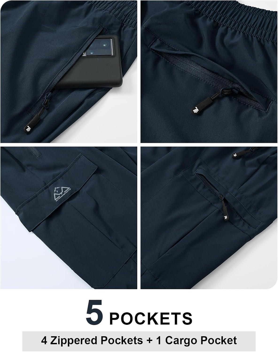 imageTBMPOY Mens Lightweight Hiking Travel Pants Cargo Pockets Quick Dry Stretch Water Resistant Fishing Outdoor WorkNavy