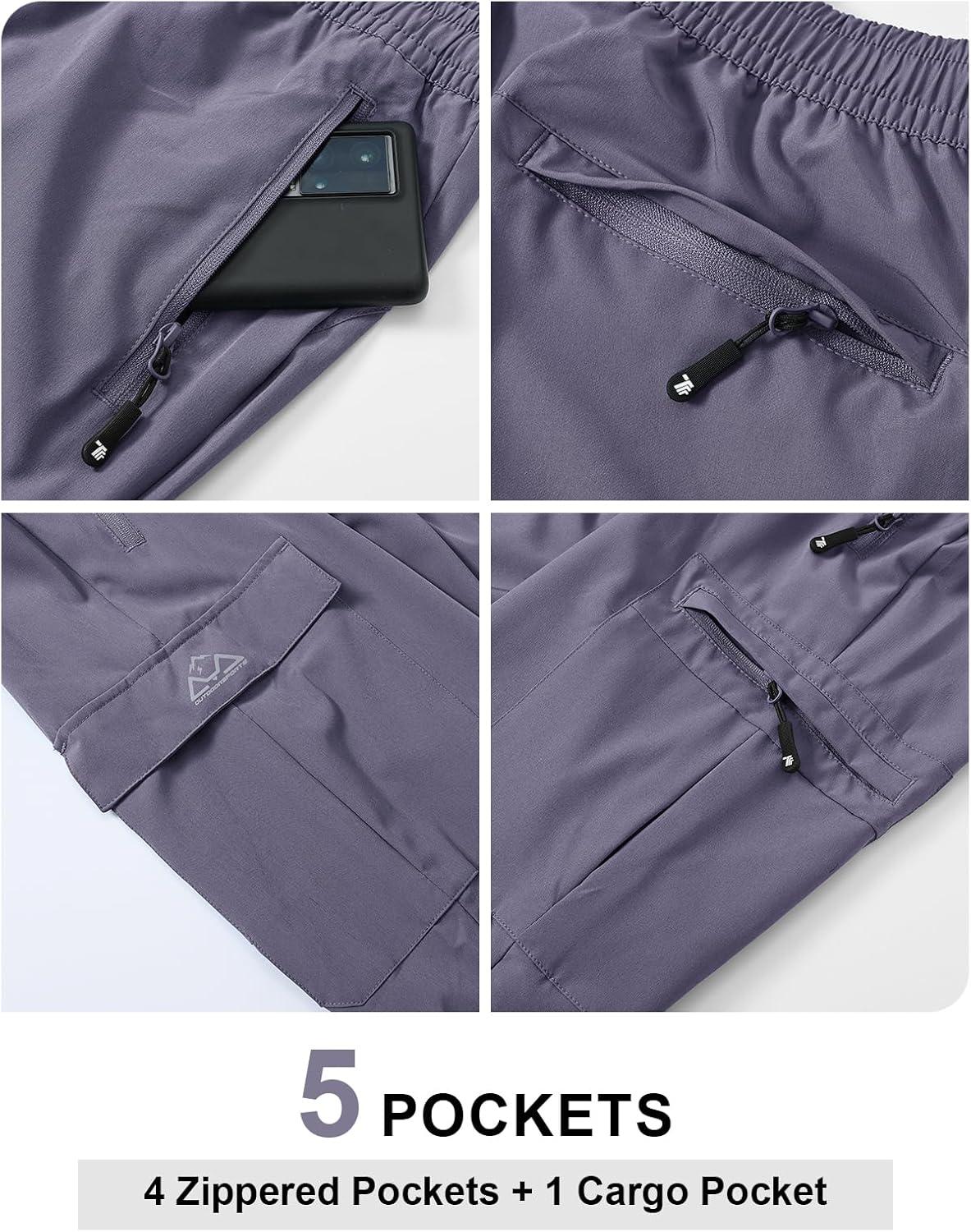 imageTBMPOY Mens Lightweight Hiking Travel Pants Cargo Pockets Quick Dry Stretch Water Resistant Fishing Outdoor WorkPurple Grey