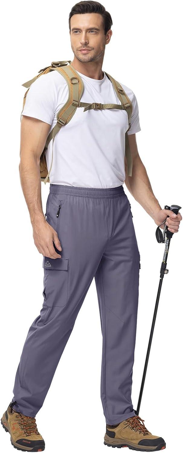 imageTBMPOY Mens Lightweight Hiking Travel Pants Cargo Pockets Quick Dry Stretch Water Resistant Fishing Outdoor WorkPurple Grey