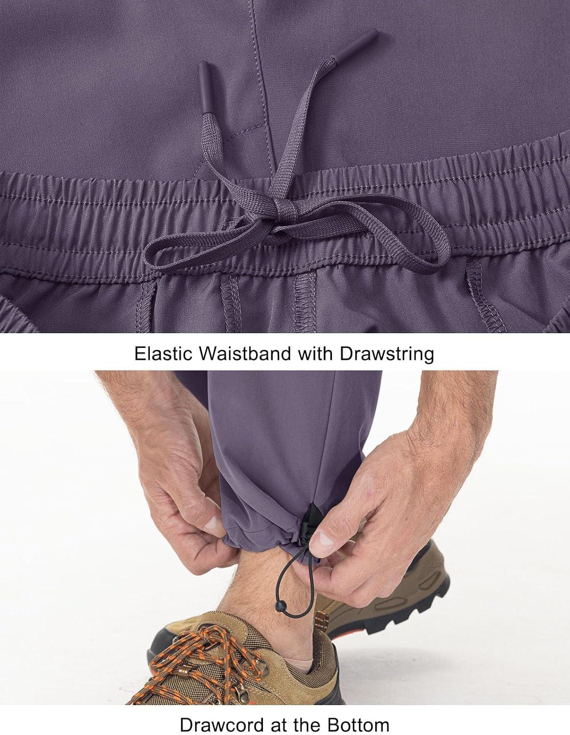 imageTBMPOY Mens Lightweight Hiking Travel Pants Cargo Pockets Quick Dry Stretch Water Resistant Fishing Outdoor WorkPurple Grey