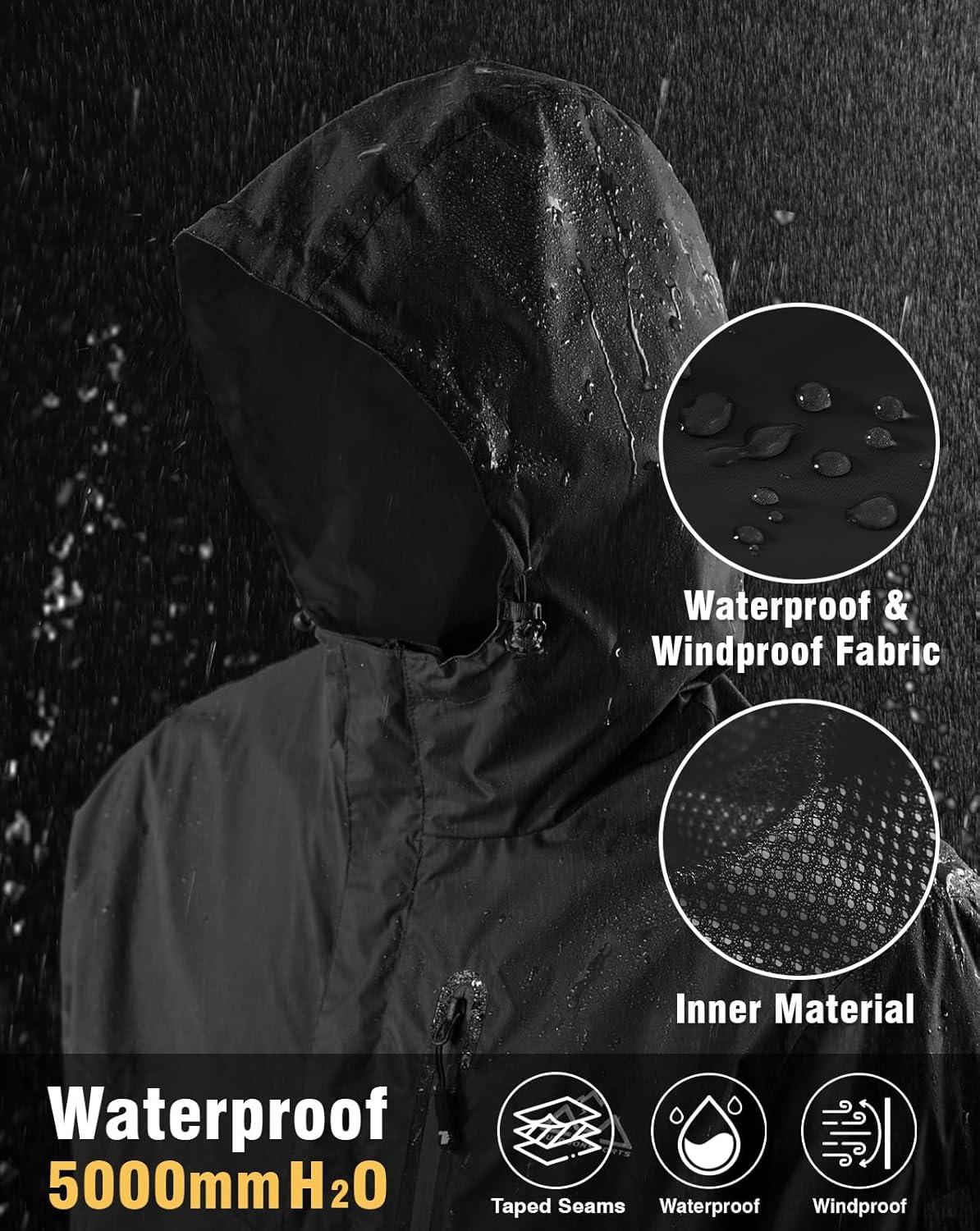 imageTBMPOY Mens Lightweight Rain Jackets Waterproof Raincoat with Hood Running Cycling Hiking Outdoor Windbreaker1black
