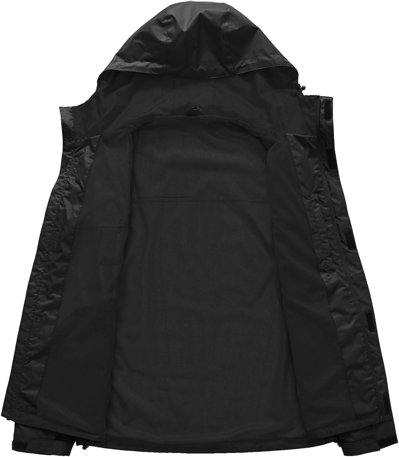 imageTBMPOY Mens Lightweight Rain Jackets Waterproof Raincoat with Hood Running Cycling Hiking Outdoor Windbreaker1black