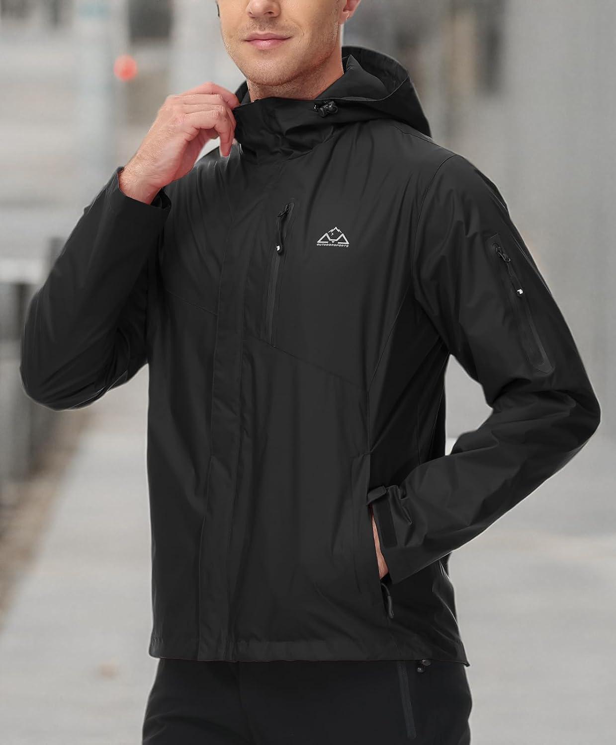 imageTBMPOY Mens Lightweight Rain Jackets Waterproof Raincoat with Hood Running Cycling Hiking Outdoor Windbreaker1black