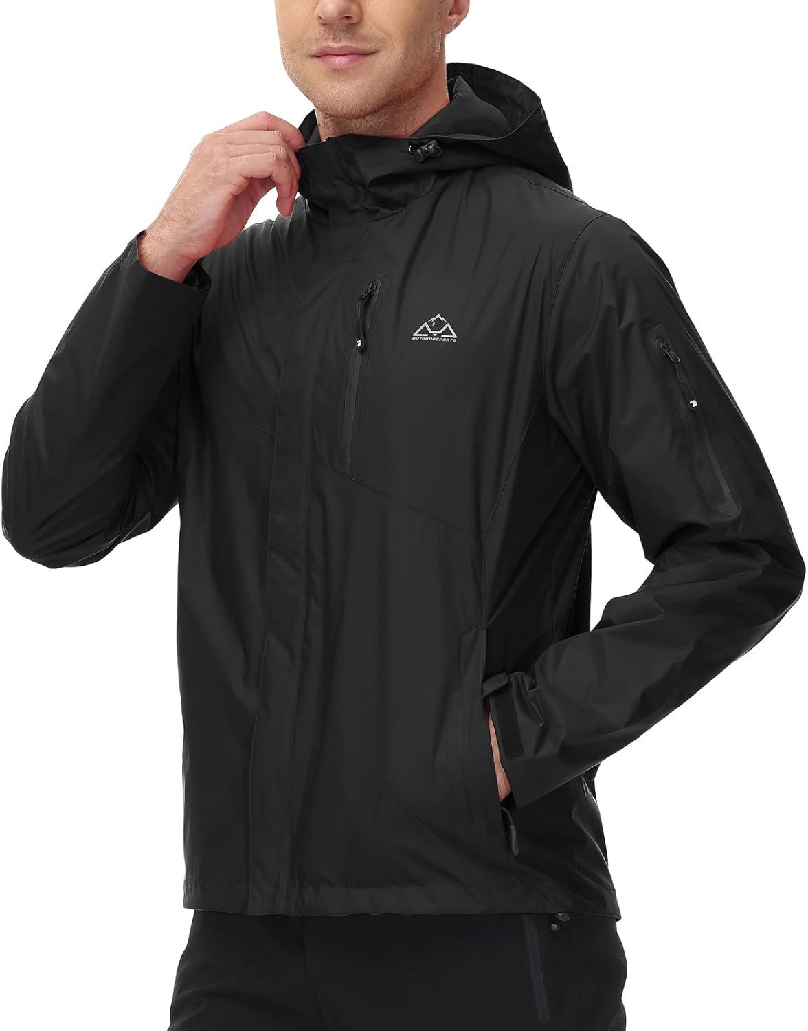 imageTBMPOY Mens Lightweight Rain Jackets Waterproof Raincoat with Hood Running Cycling Hiking Outdoor Windbreaker1black