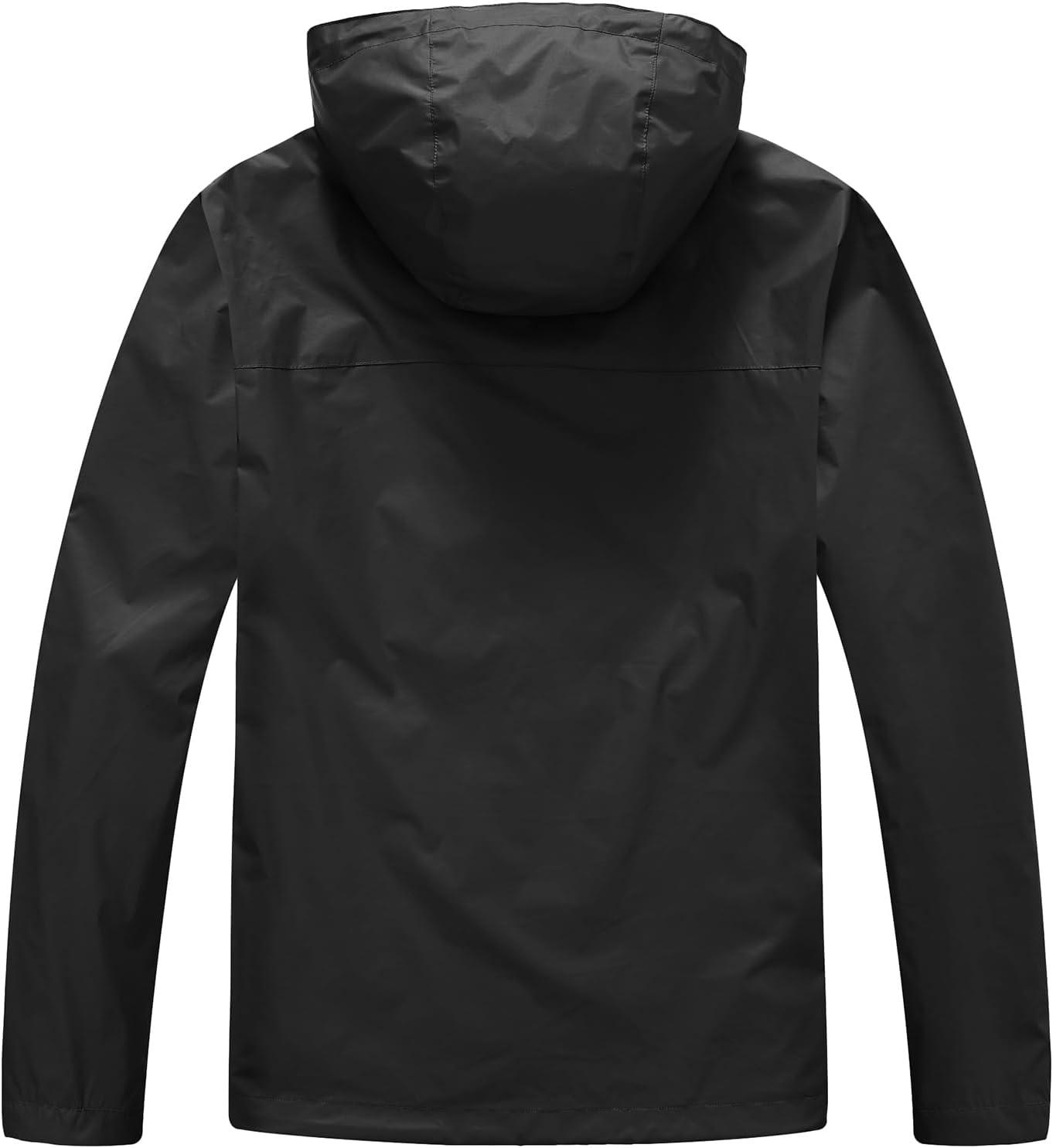 imageTBMPOY Mens Lightweight Rain Jackets Waterproof Raincoat with Hood Running Cycling Hiking Outdoor Windbreaker1black