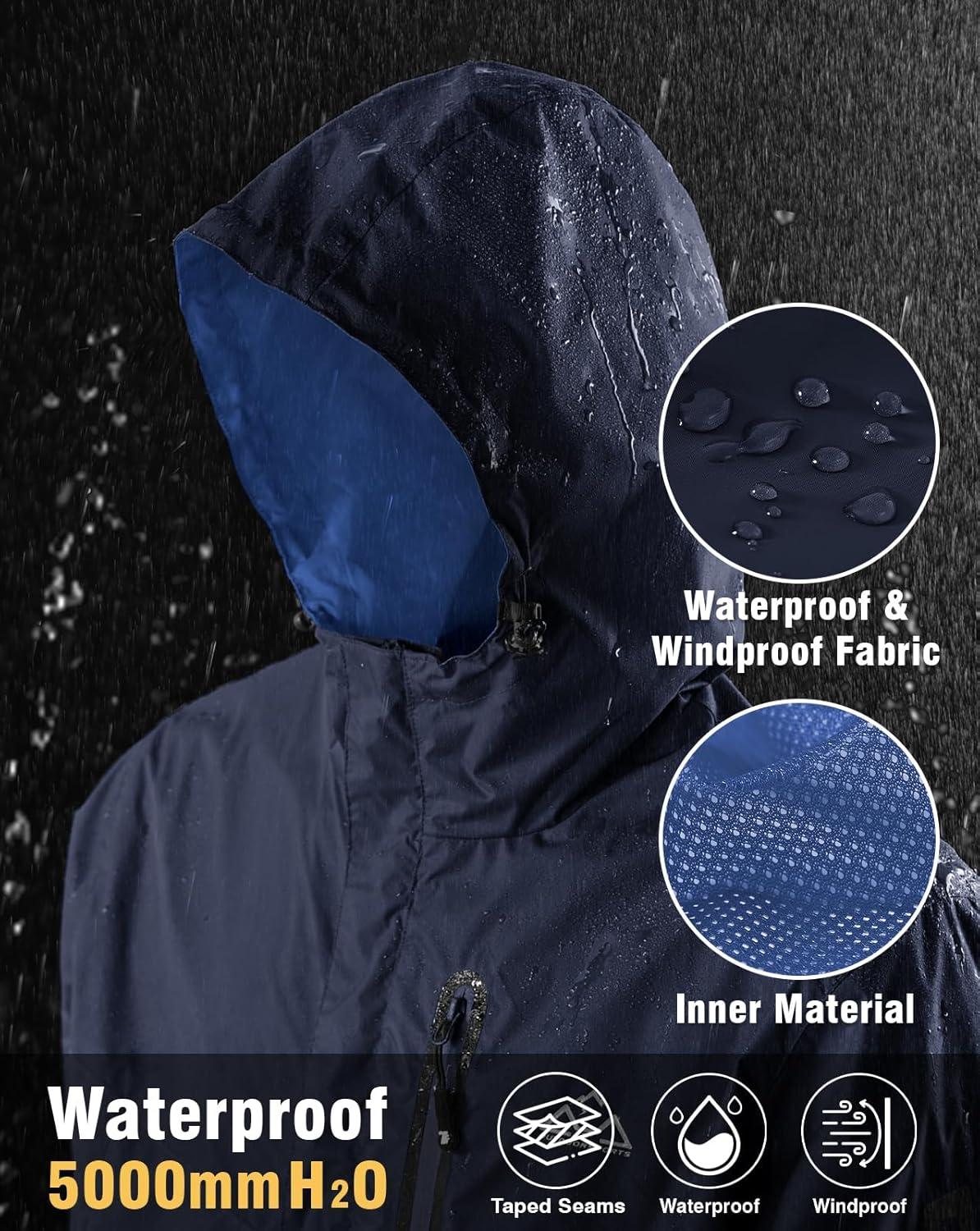 imageTBMPOY Mens Lightweight Rain Jackets Waterproof Raincoat with Hood Running Cycling Hiking Outdoor Windbreaker2navy