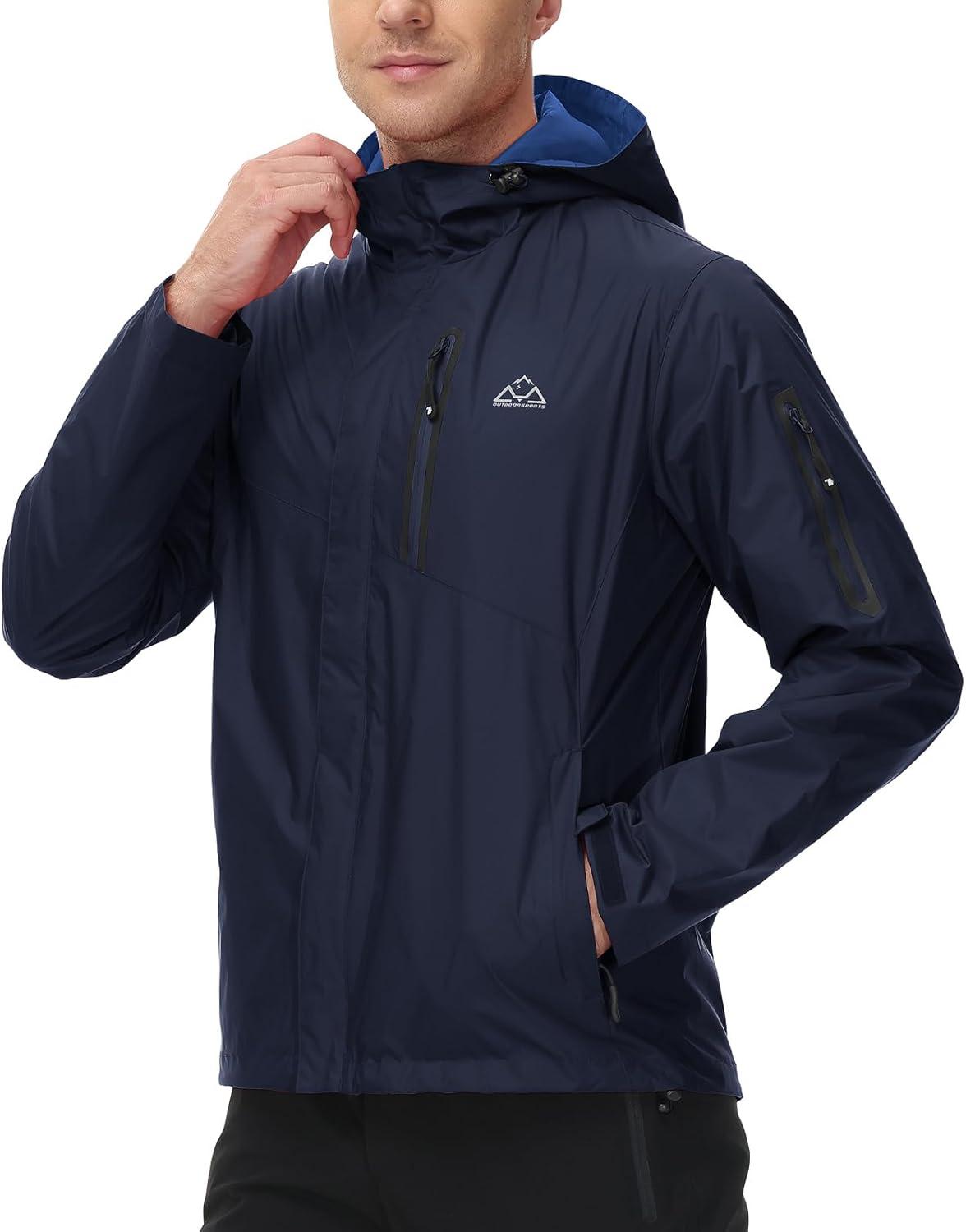 imageTBMPOY Mens Lightweight Rain Jackets Waterproof Raincoat with Hood Running Cycling Hiking Outdoor Windbreaker2navy