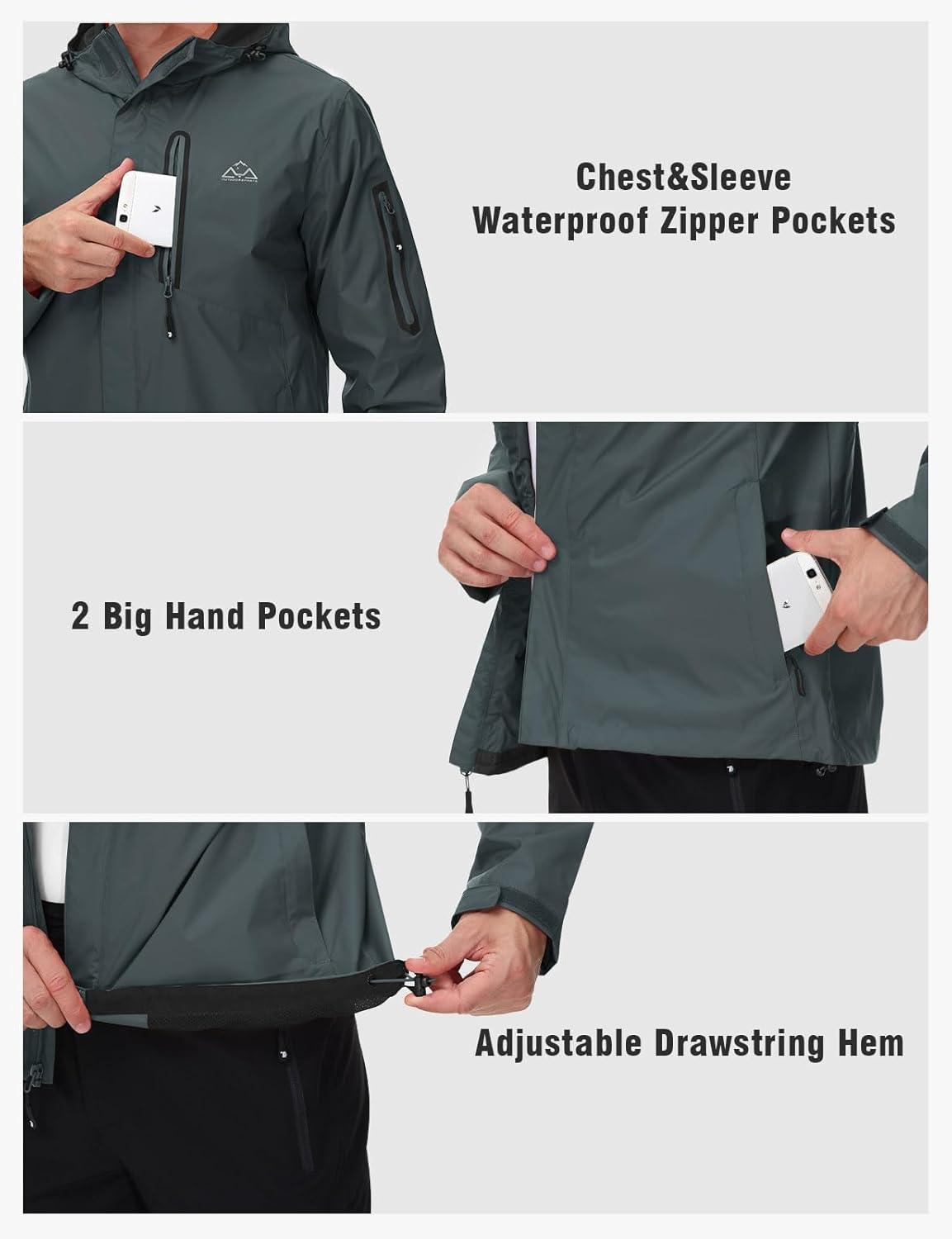 imageTBMPOY Mens Lightweight Rain Jackets Waterproof Raincoat with Hood Running Cycling Hiking Outdoor Windbreaker3dark Grey