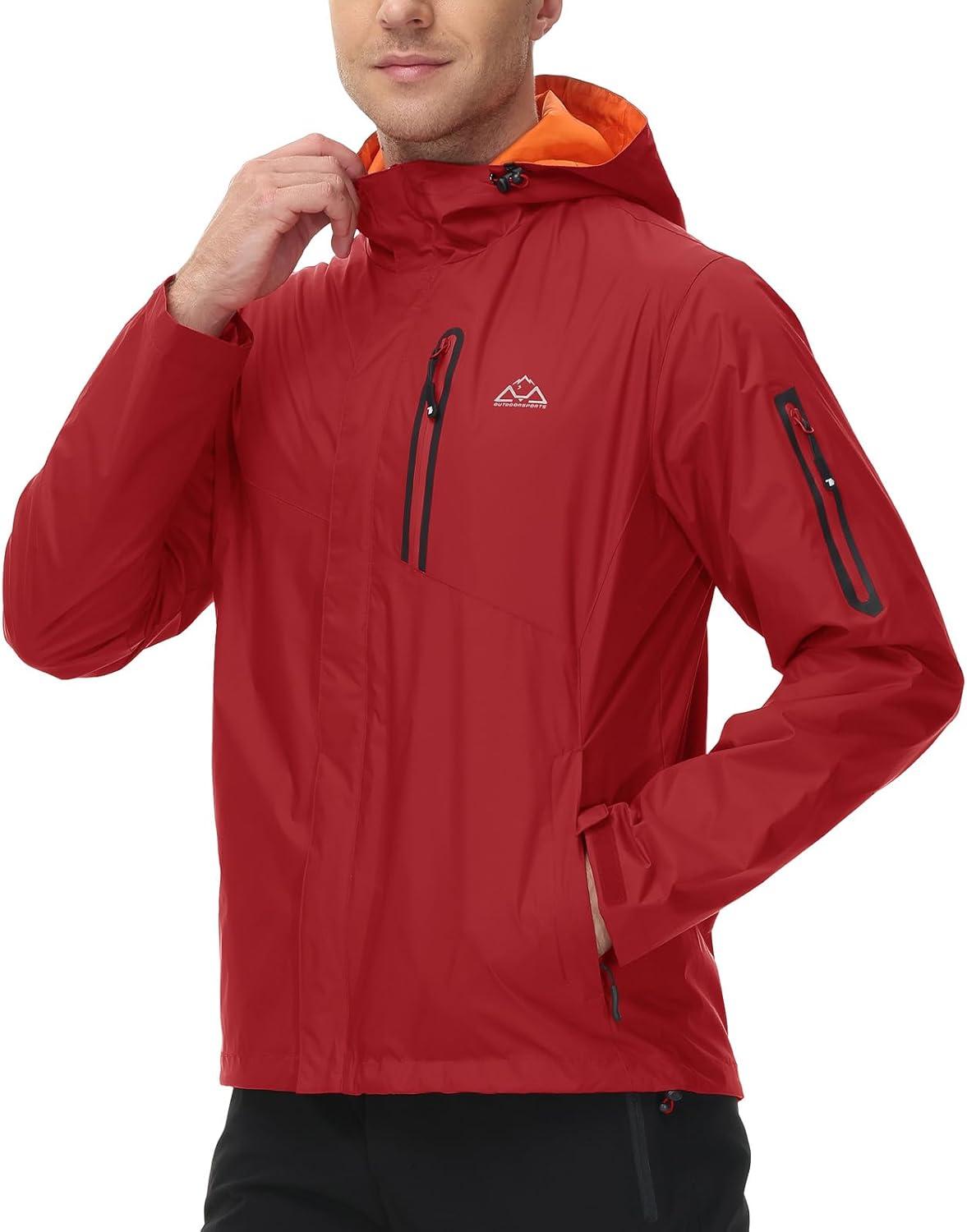 imageTBMPOY Mens Lightweight Rain Jackets Waterproof Raincoat with Hood Running Cycling Hiking Outdoor Windbreaker4wine Red
