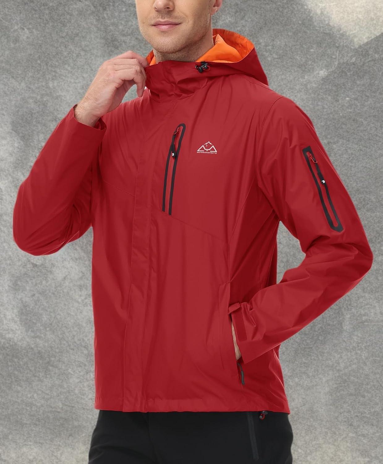 imageTBMPOY Mens Lightweight Rain Jackets Waterproof Raincoat with Hood Running Cycling Hiking Outdoor Windbreaker4wine Red