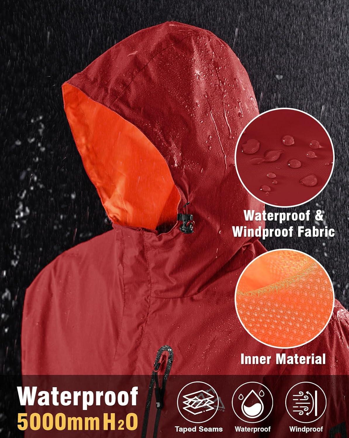 imageTBMPOY Mens Lightweight Rain Jackets Waterproof Raincoat with Hood Running Cycling Hiking Outdoor Windbreaker4wine Red