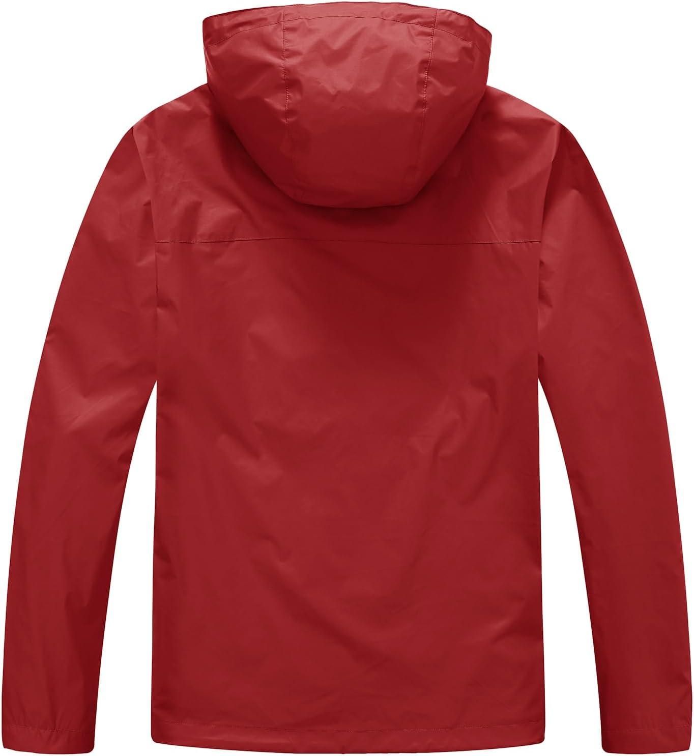imageTBMPOY Mens Lightweight Rain Jackets Waterproof Raincoat with Hood Running Cycling Hiking Outdoor Windbreaker4wine Red