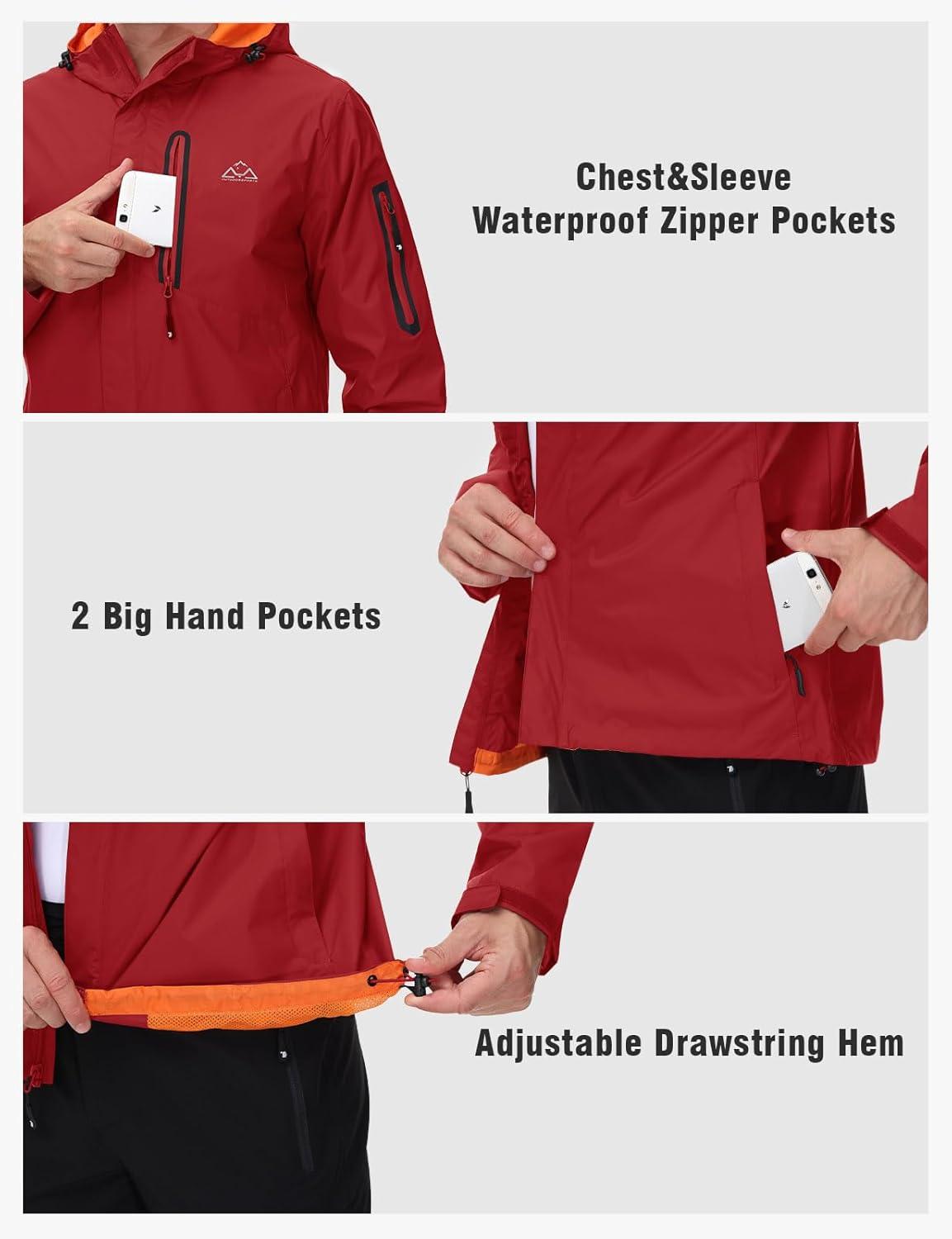 imageTBMPOY Mens Lightweight Rain Jackets Waterproof Raincoat with Hood Running Cycling Hiking Outdoor Windbreaker4wine Red