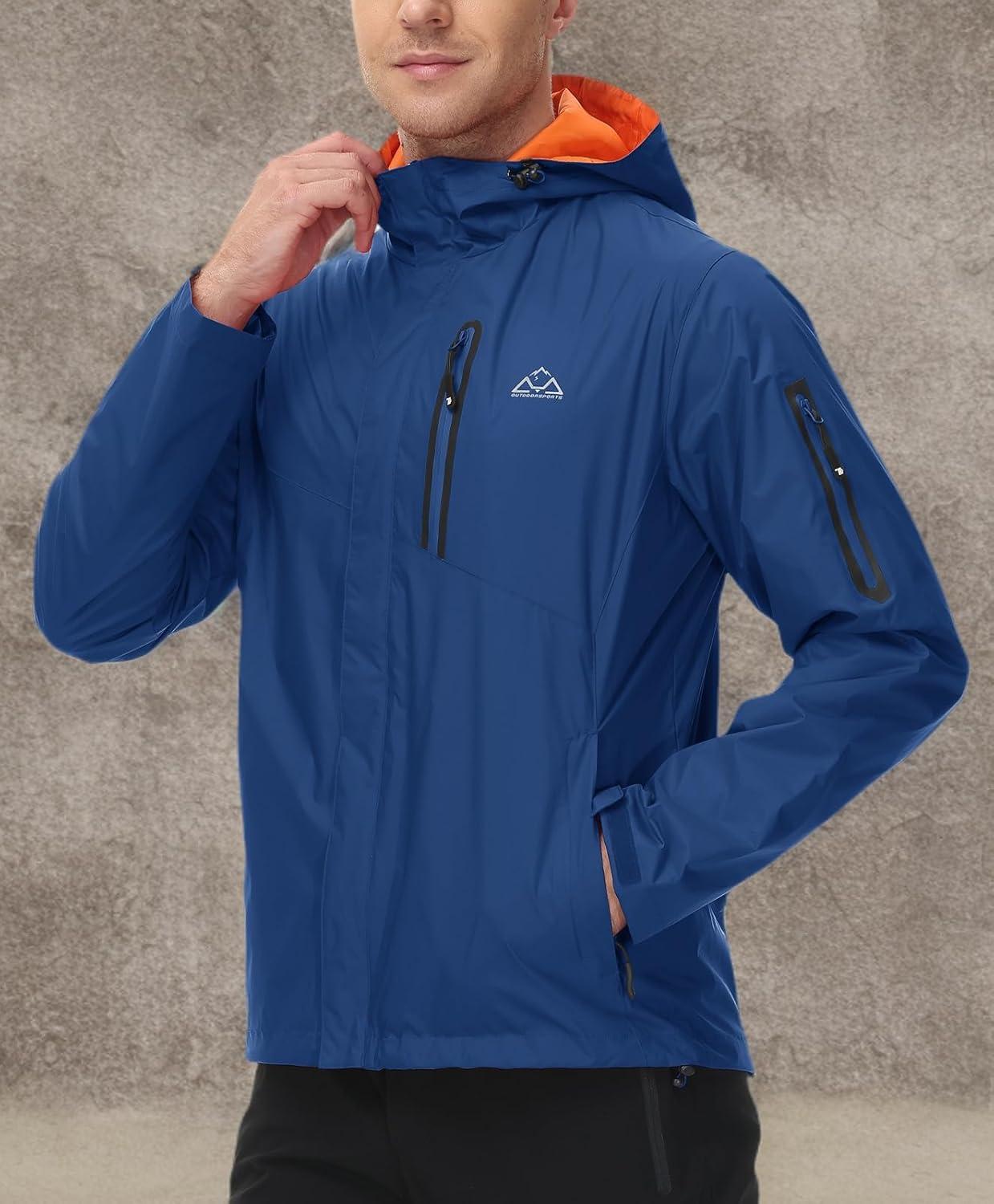 imageTBMPOY Mens Lightweight Rain Jackets Waterproof Raincoat with Hood Running Cycling Hiking Outdoor Windbreaker5royal Blue