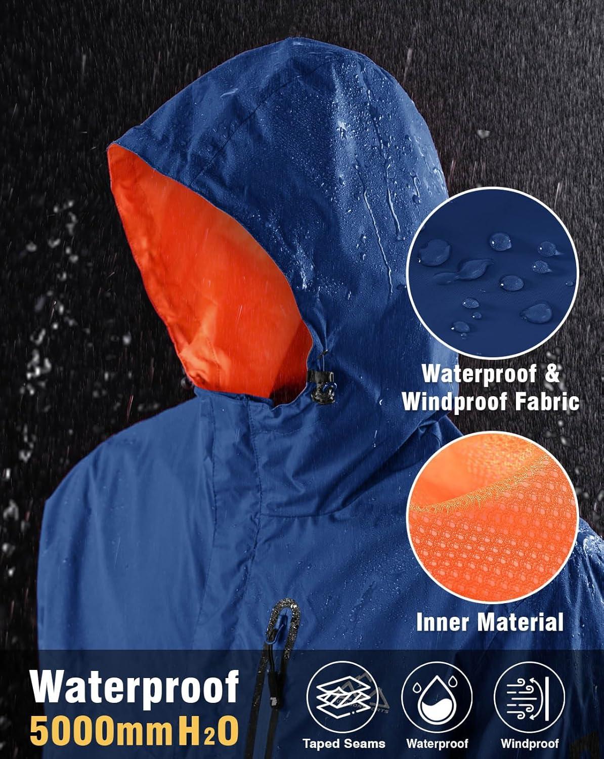 imageTBMPOY Mens Lightweight Rain Jackets Waterproof Raincoat with Hood Running Cycling Hiking Outdoor Windbreaker5royal Blue
