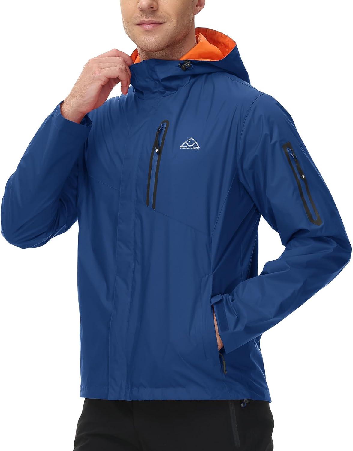 imageTBMPOY Mens Lightweight Rain Jackets Waterproof Raincoat with Hood Running Cycling Hiking Outdoor Windbreaker5royal Blue