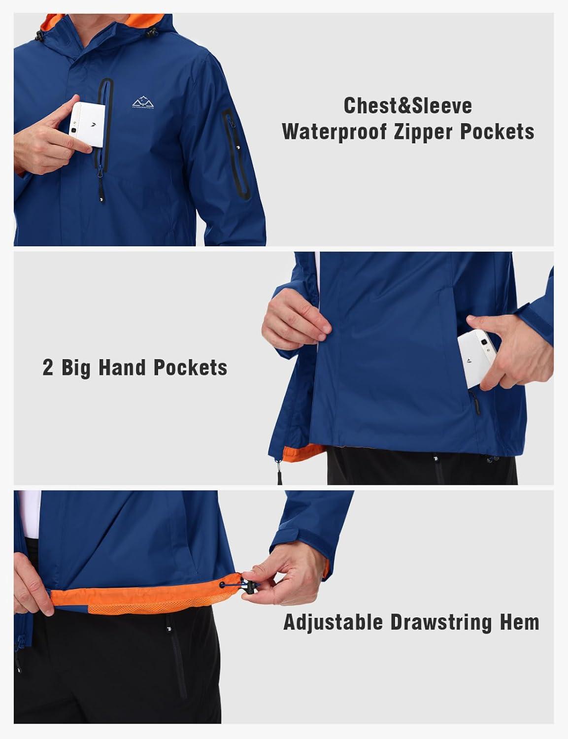 imageTBMPOY Mens Lightweight Rain Jackets Waterproof Raincoat with Hood Running Cycling Hiking Outdoor Windbreaker5royal Blue