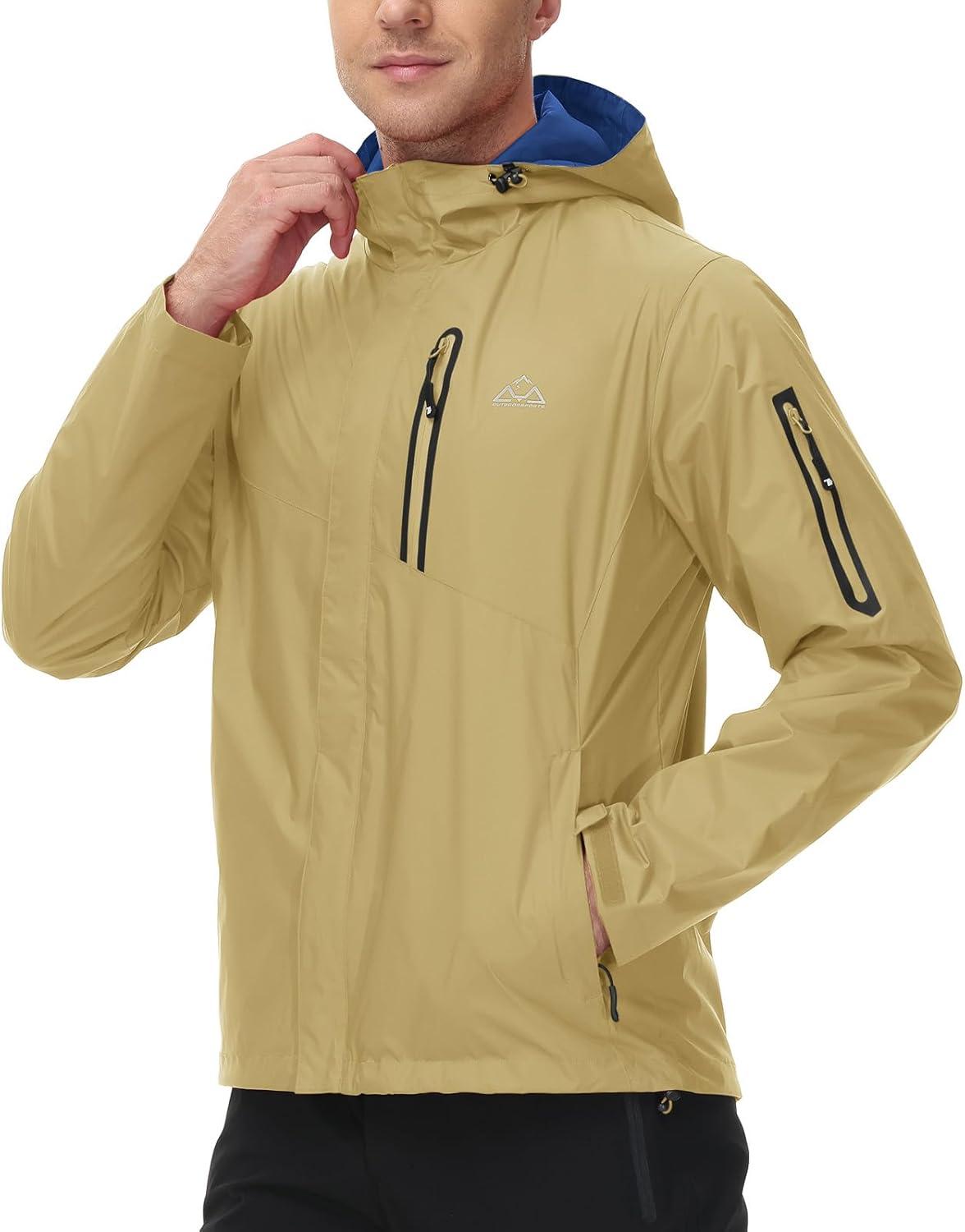 imageTBMPOY Mens Lightweight Rain Jackets Waterproof Raincoat with Hood Running Cycling Hiking Outdoor Windbreaker6khaki