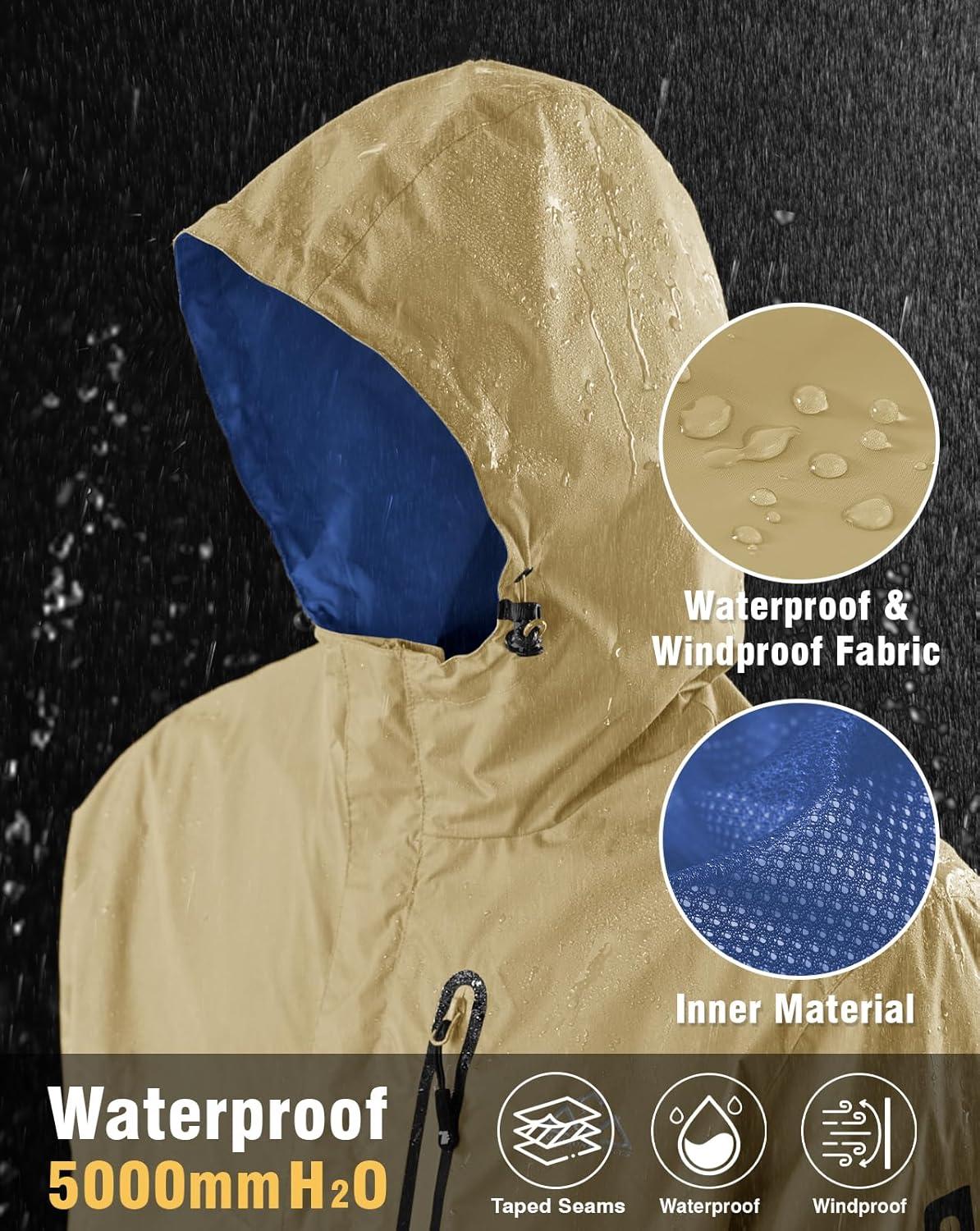 imageTBMPOY Mens Lightweight Rain Jackets Waterproof Raincoat with Hood Running Cycling Hiking Outdoor Windbreaker6khaki