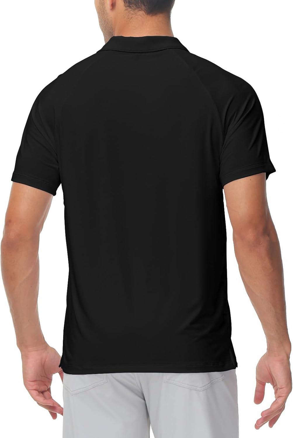 imageTBMPOY Mens Polo Shirts Short Sleeves with Pocket Lightweight Quick Dry Outdoor Casual Work Golf Sports ShirtBlack