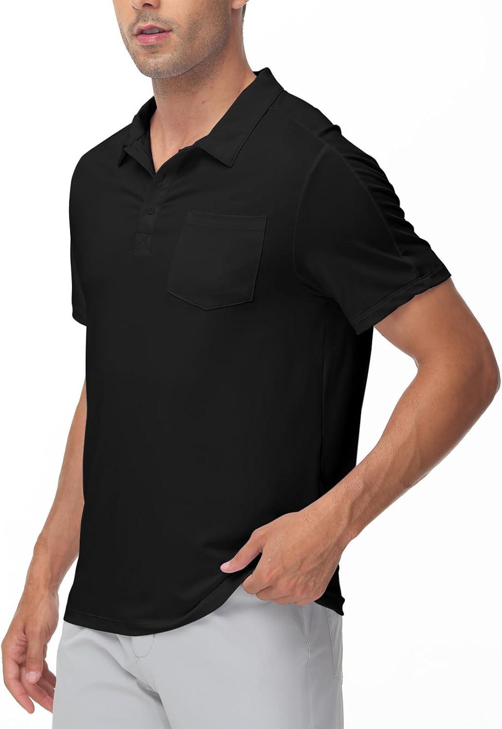 imageTBMPOY Mens Polo Shirts Short Sleeves with Pocket Lightweight Quick Dry Outdoor Casual Work Golf Sports ShirtBlack