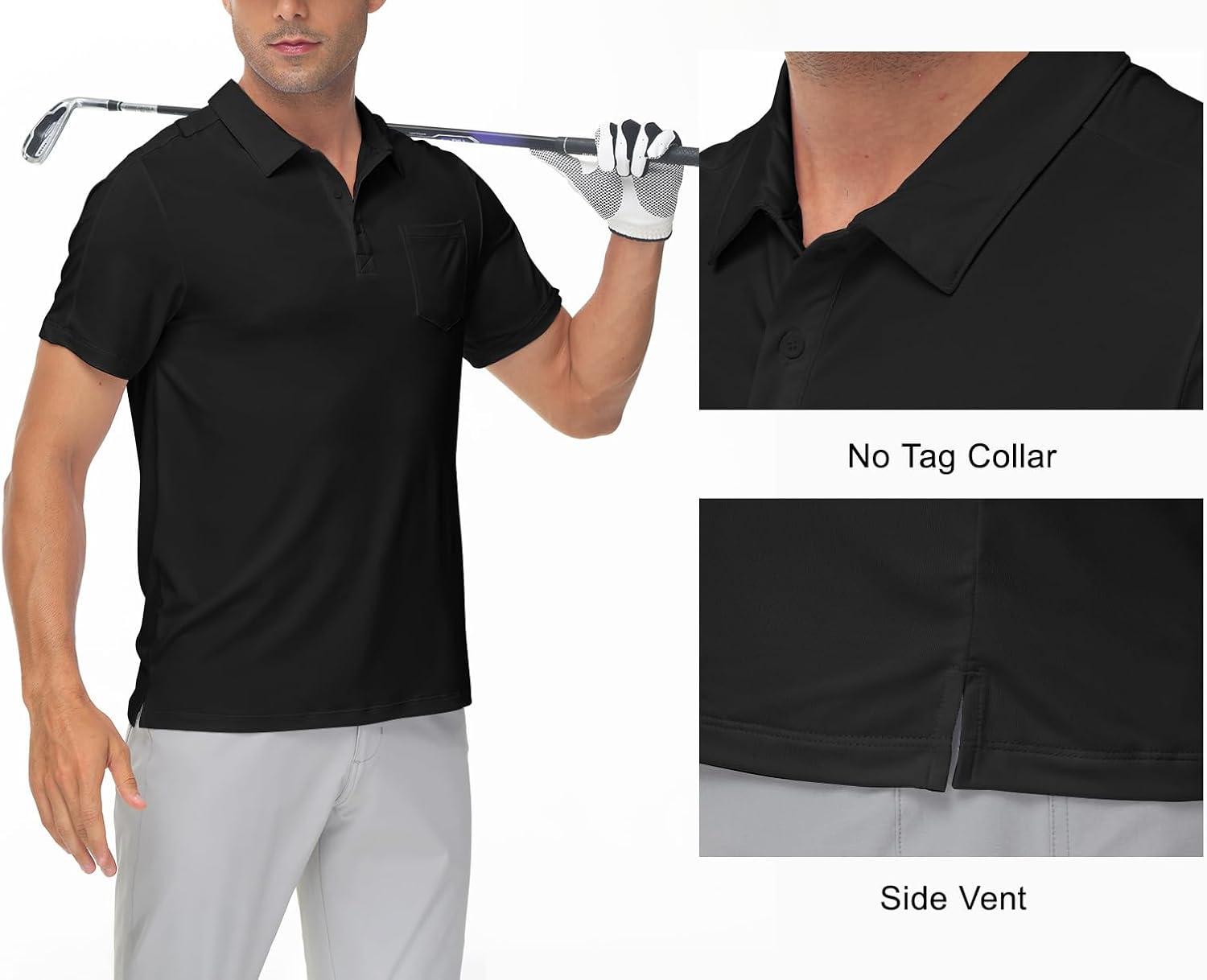 imageTBMPOY Mens Polo Shirts Short Sleeves with Pocket Lightweight Quick Dry Outdoor Casual Work Golf Sports ShirtBlack