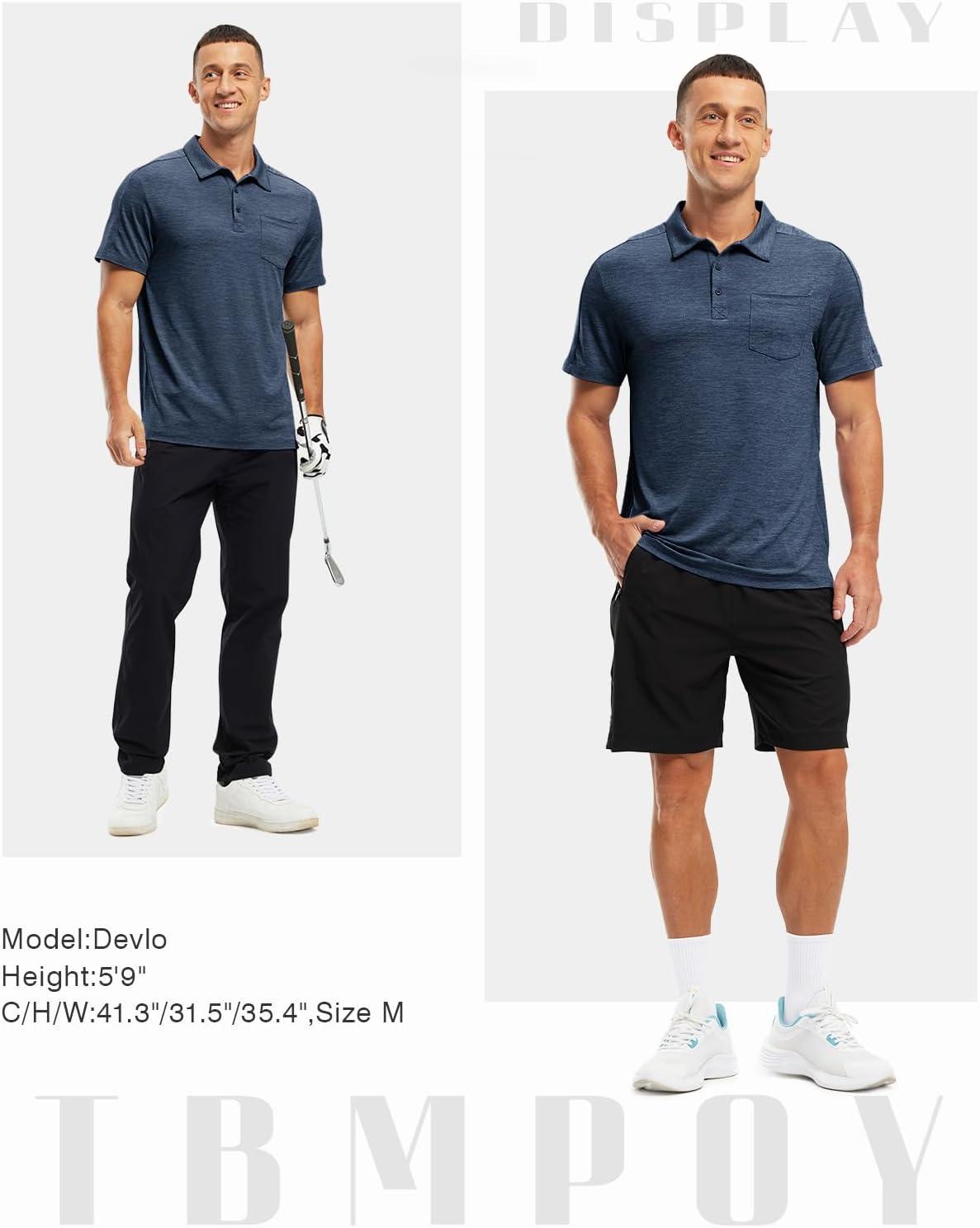 imageTBMPOY Mens Polo Shirts Short Sleeves with Pocket Lightweight Quick Dry Outdoor Casual Work Golf Sports ShirtBlue