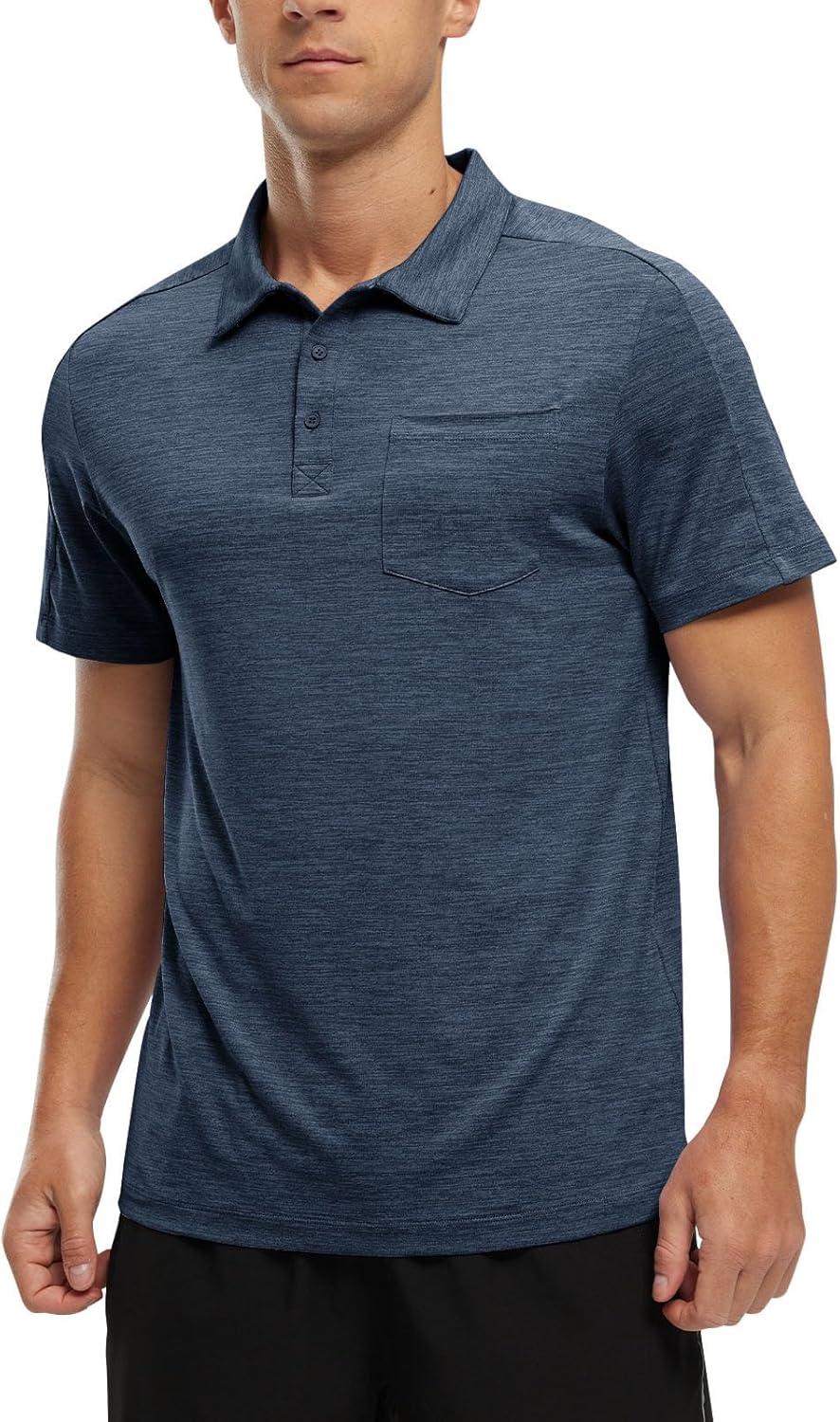 imageTBMPOY Mens Polo Shirts Short Sleeves with Pocket Lightweight Quick Dry Outdoor Casual Work Golf Sports ShirtBlue
