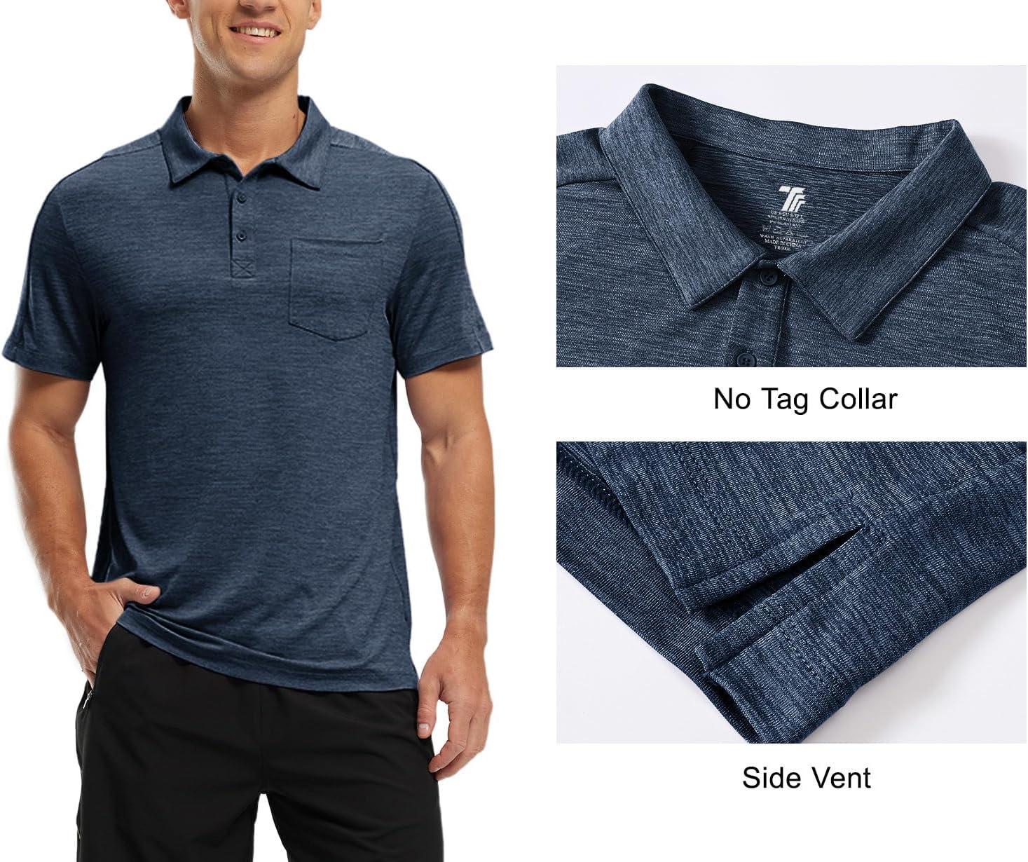 imageTBMPOY Mens Polo Shirts Short Sleeves with Pocket Lightweight Quick Dry Outdoor Casual Work Golf Sports ShirtBlue