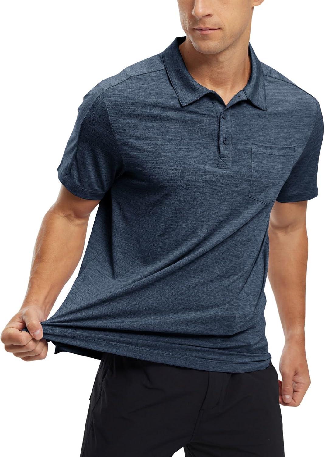 imageTBMPOY Mens Polo Shirts Short Sleeves with Pocket Lightweight Quick Dry Outdoor Casual Work Golf Sports ShirtBlue