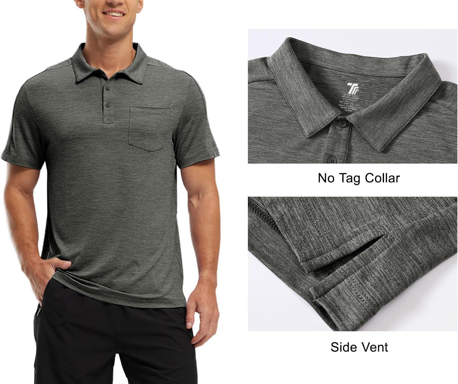 imageTBMPOY Mens Polo Shirts Short Sleeves with Pocket Lightweight Quick Dry Outdoor Casual Work Golf Sports ShirtDark Grey
