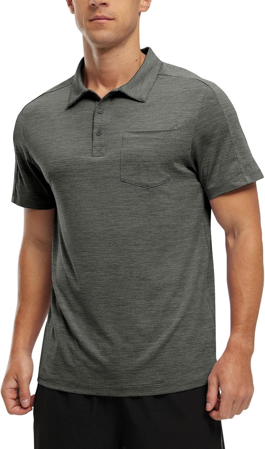 imageTBMPOY Mens Polo Shirts Short Sleeves with Pocket Lightweight Quick Dry Outdoor Casual Work Golf Sports ShirtDark Grey