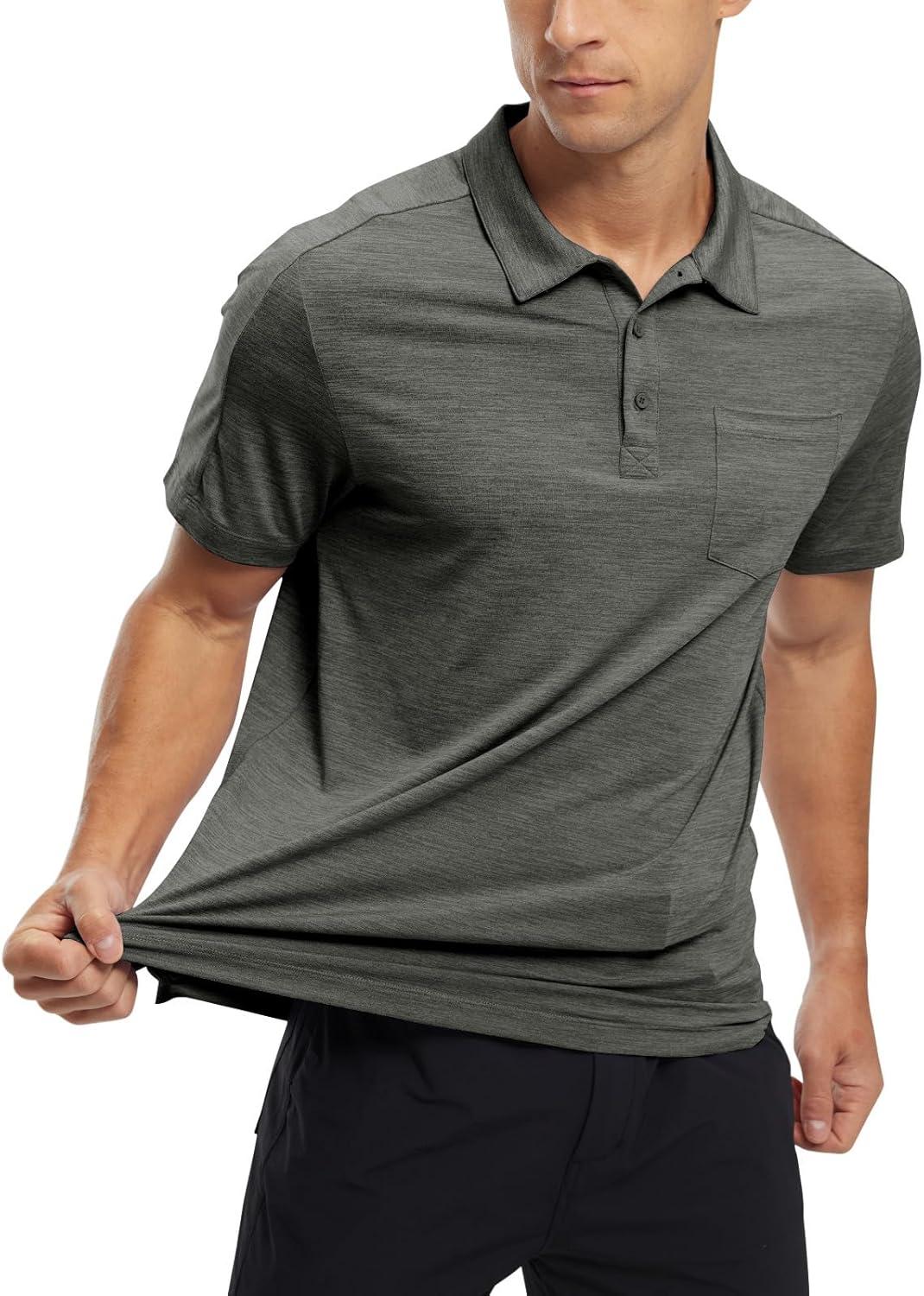 imageTBMPOY Mens Polo Shirts Short Sleeves with Pocket Lightweight Quick Dry Outdoor Casual Work Golf Sports ShirtDark Grey