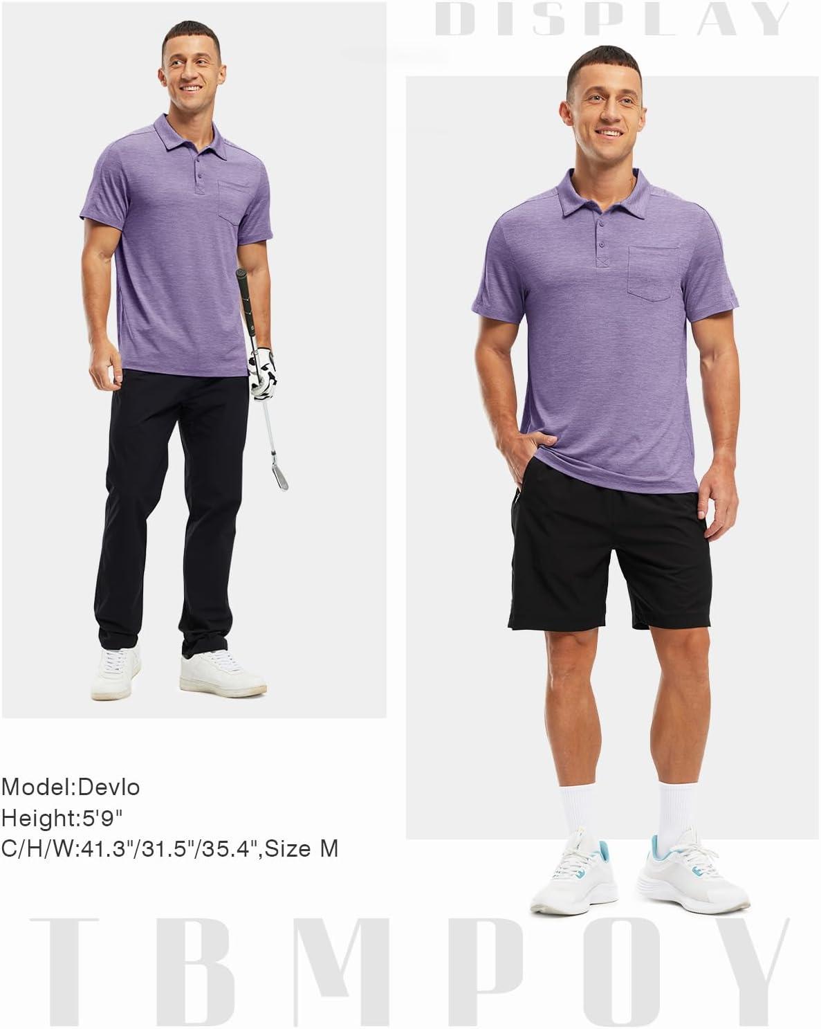 imageTBMPOY Mens Polo Shirts Short Sleeves with Pocket Lightweight Quick Dry Outdoor Casual Work Golf Sports ShirtDeep Purple
