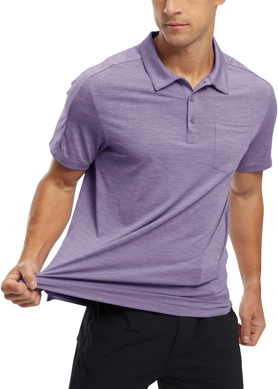 imageTBMPOY Mens Polo Shirts Short Sleeves with Pocket Lightweight Quick Dry Outdoor Casual Work Golf Sports ShirtDeep Purple