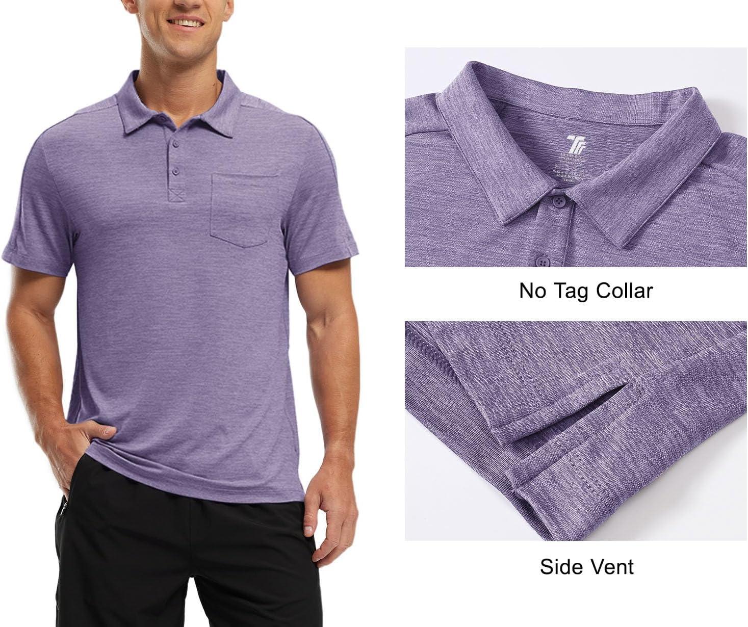 imageTBMPOY Mens Polo Shirts Short Sleeves with Pocket Lightweight Quick Dry Outdoor Casual Work Golf Sports ShirtDeep Purple